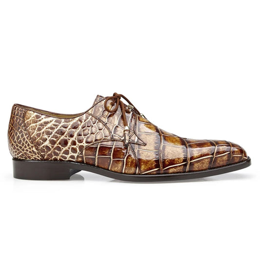 Mens Belvedere Alfred Alligator Derby Dress Shoe in Caramel