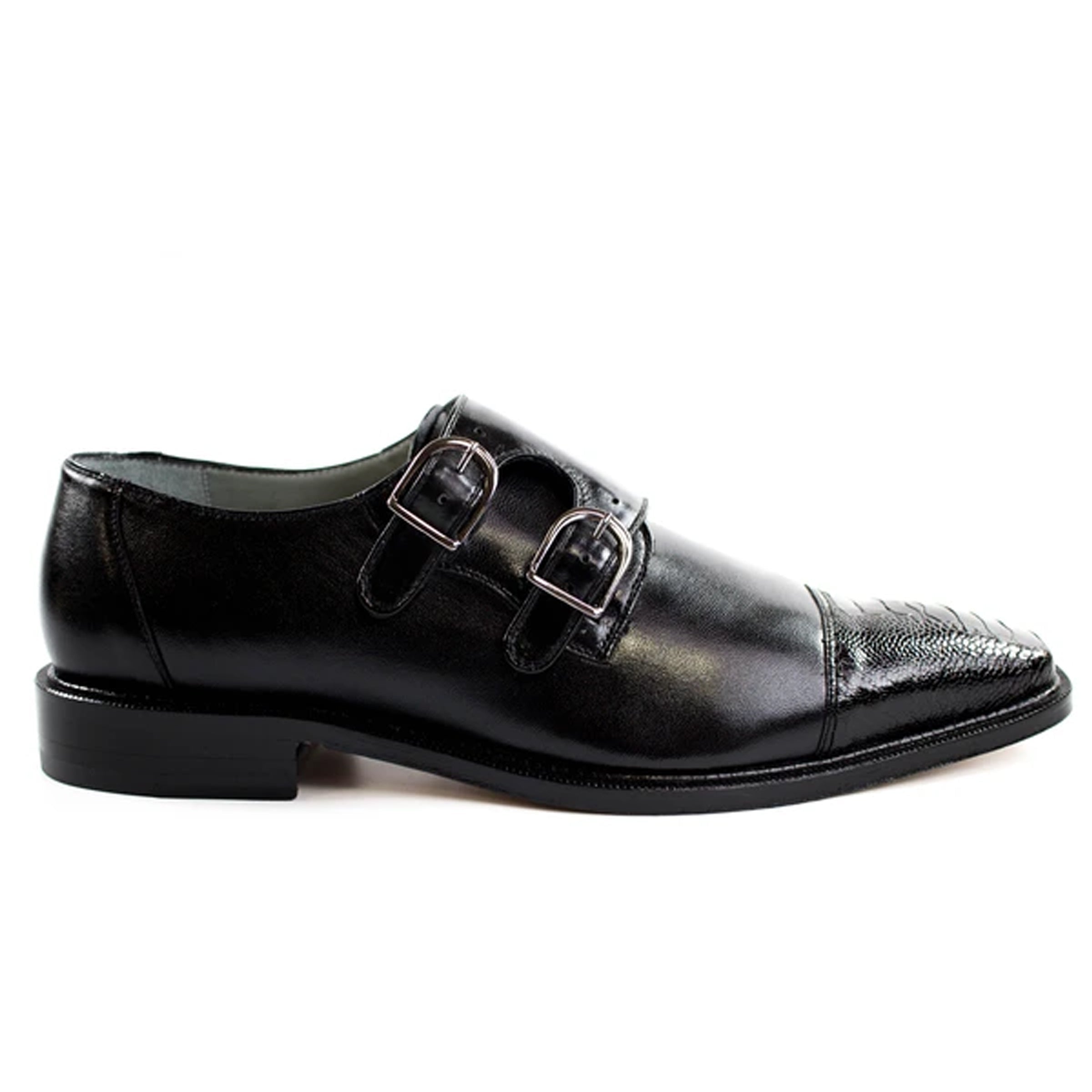 Mens Belvedere Amico Double Monk Strap Ostrich Dress Shoe in Black - 8