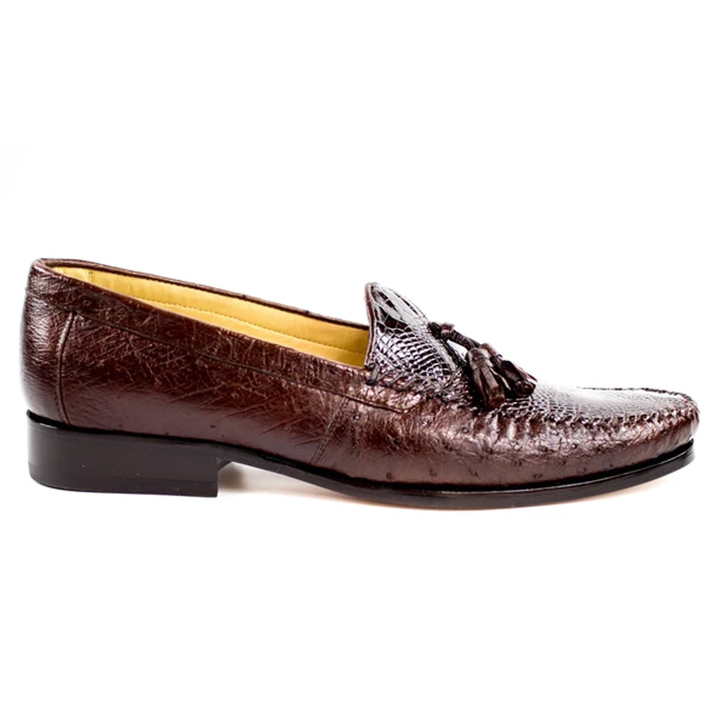 Mens Belvedere Bari Caiman & Ostrich Tassel Loafer in Black - 8