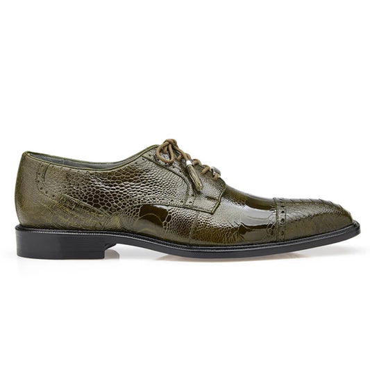 Mens Belvedere Batta Ostrich Cap Toe Derby Dress Shoe in Olive