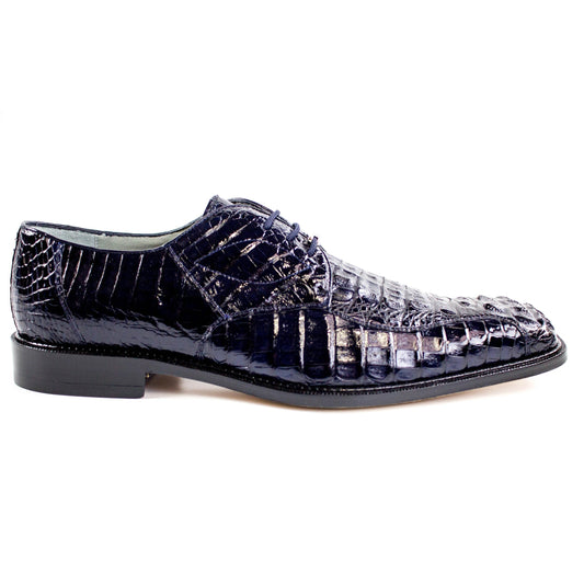 Mens Belvedere Chapo Caiman Crocodile Hornback Dress Shoe in Navy