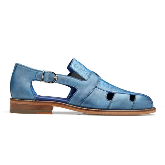 Mens Belvedere Connors Italian Calf & Ostrich Sandal in Blue