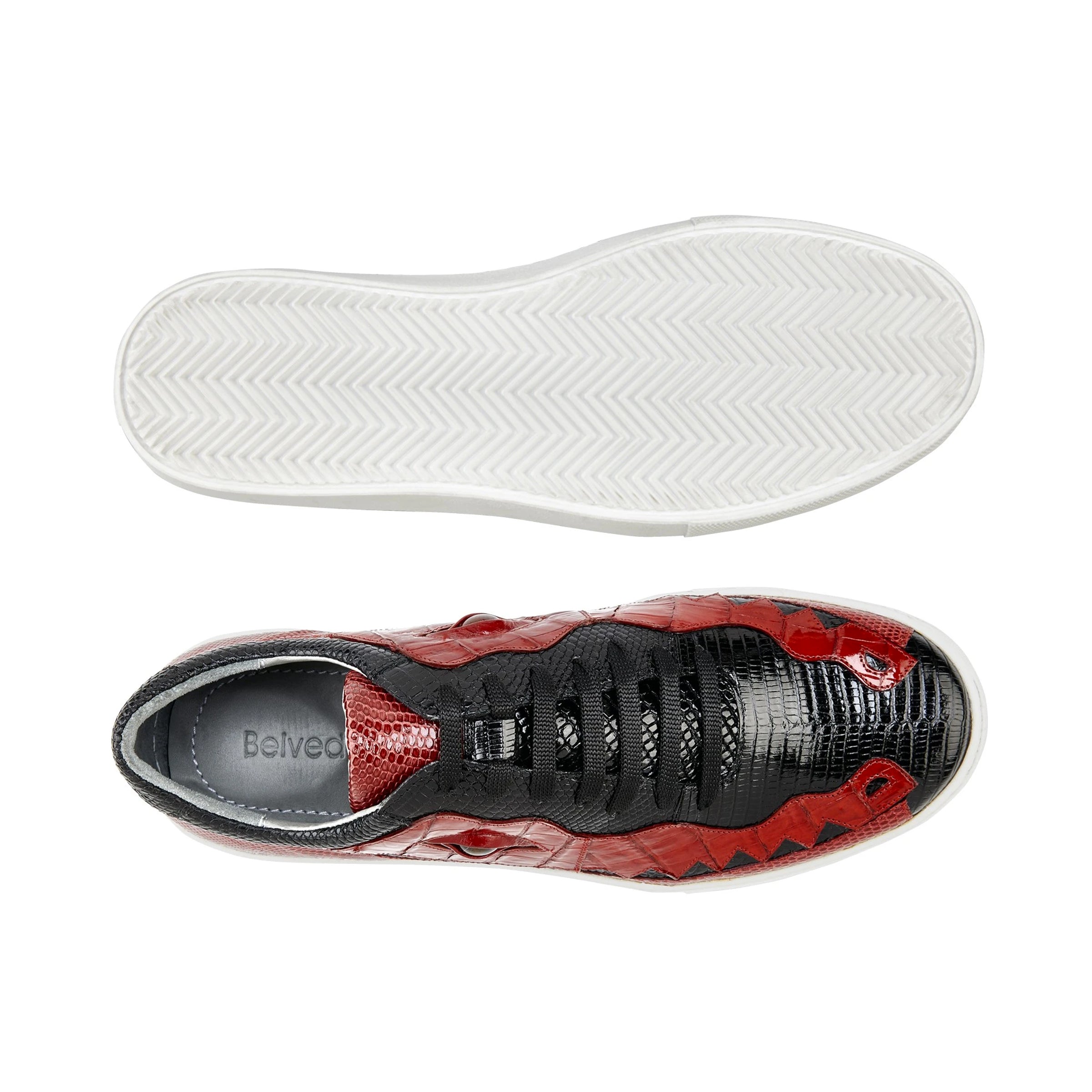 Mens Belvedere Corona Caiman & Lizard Sneaker in Black & Red - 8