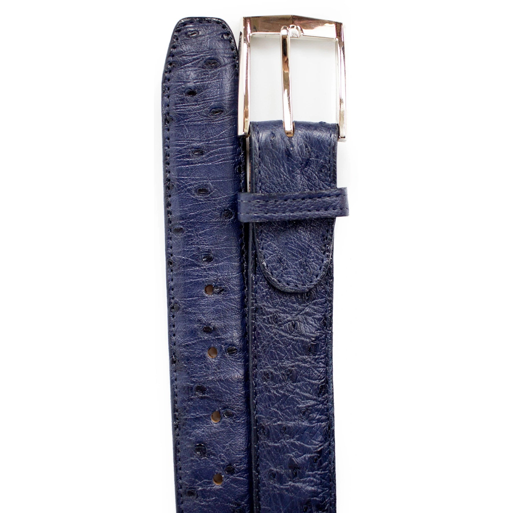 Mens Belvedere Ostrich Quill Dress Belt in Blue - 44W One Length Fits All | Cut To Length