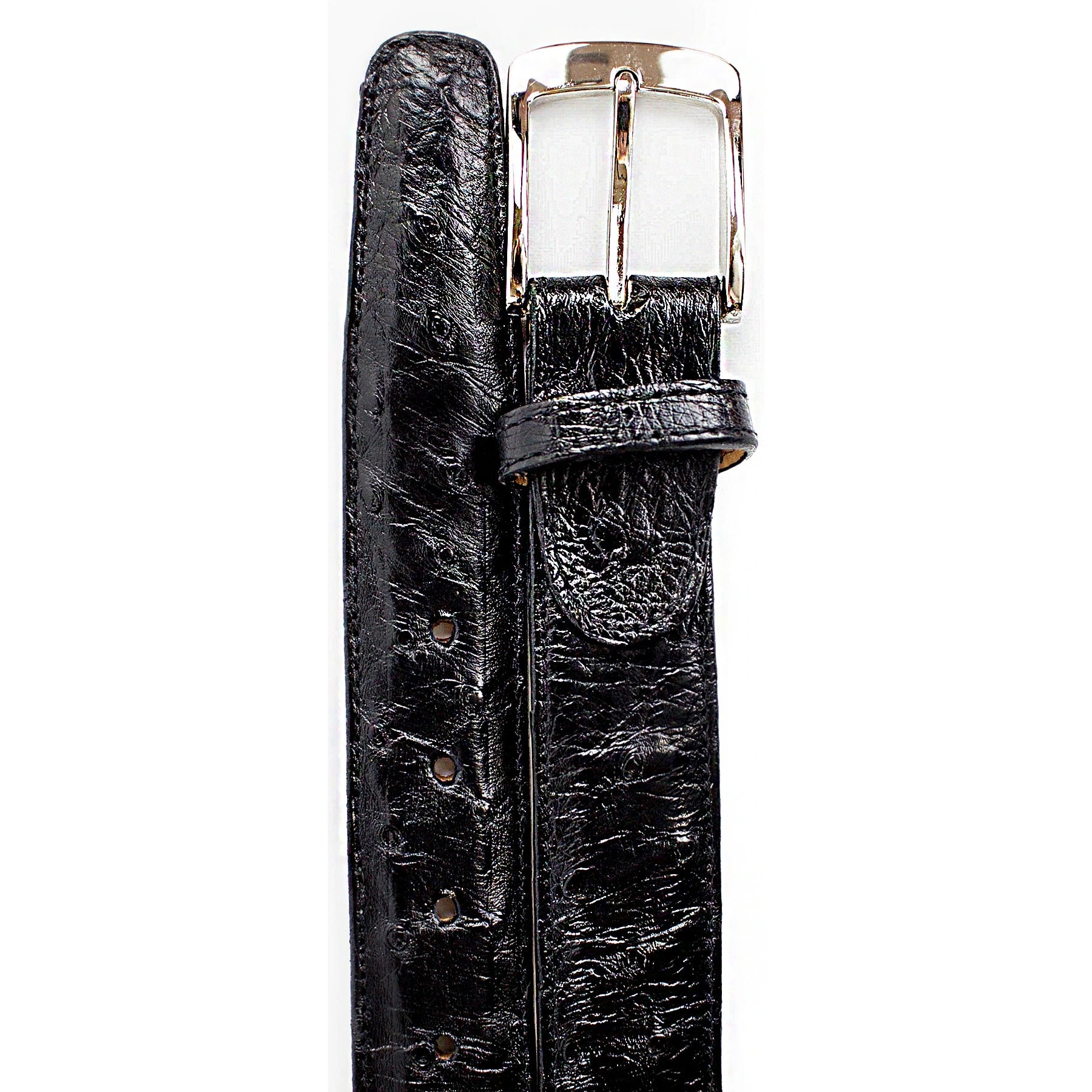 Mens Belvedere Ostrich Quill Dress Belt in Black - 44W One Length Fits All | Cut To Length