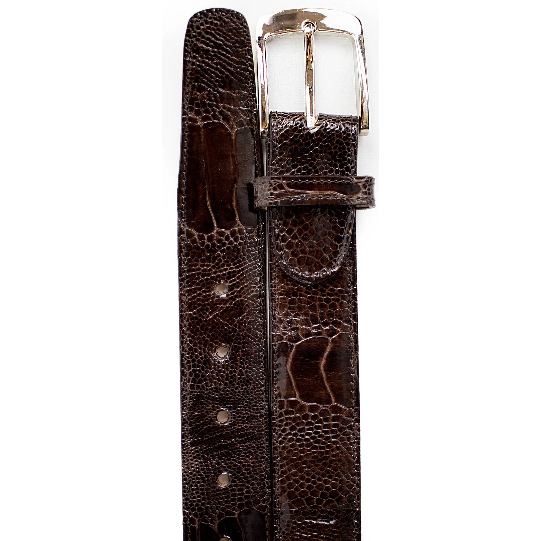 Mens Belvedere Ostrich Leg Dress Belt in Burgundy - 44W One Length Fits All | Cut To Length