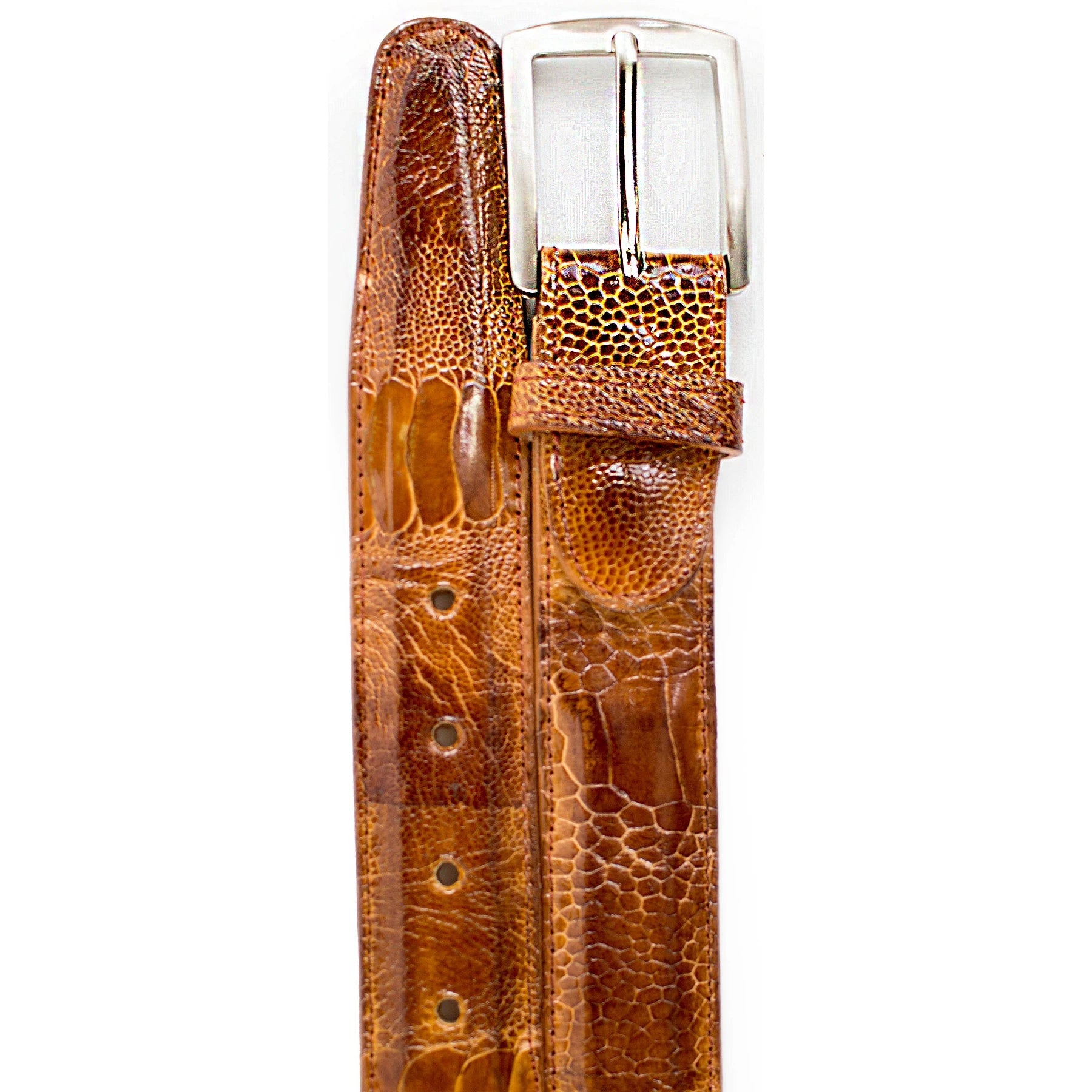 Mens Belvedere Ostrich Leg Dress Belt in Brandy - 44W One Length Fits All | Cut To Length