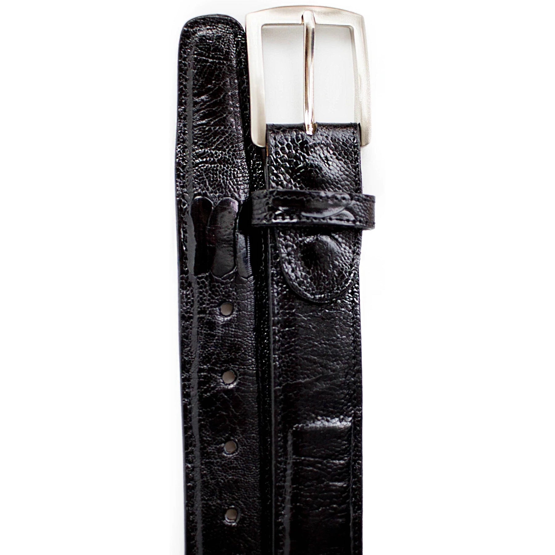 Mens Belvedere Ostrich Leg Dress Belt in Black - 44W One Length Fits All | Cut To Length