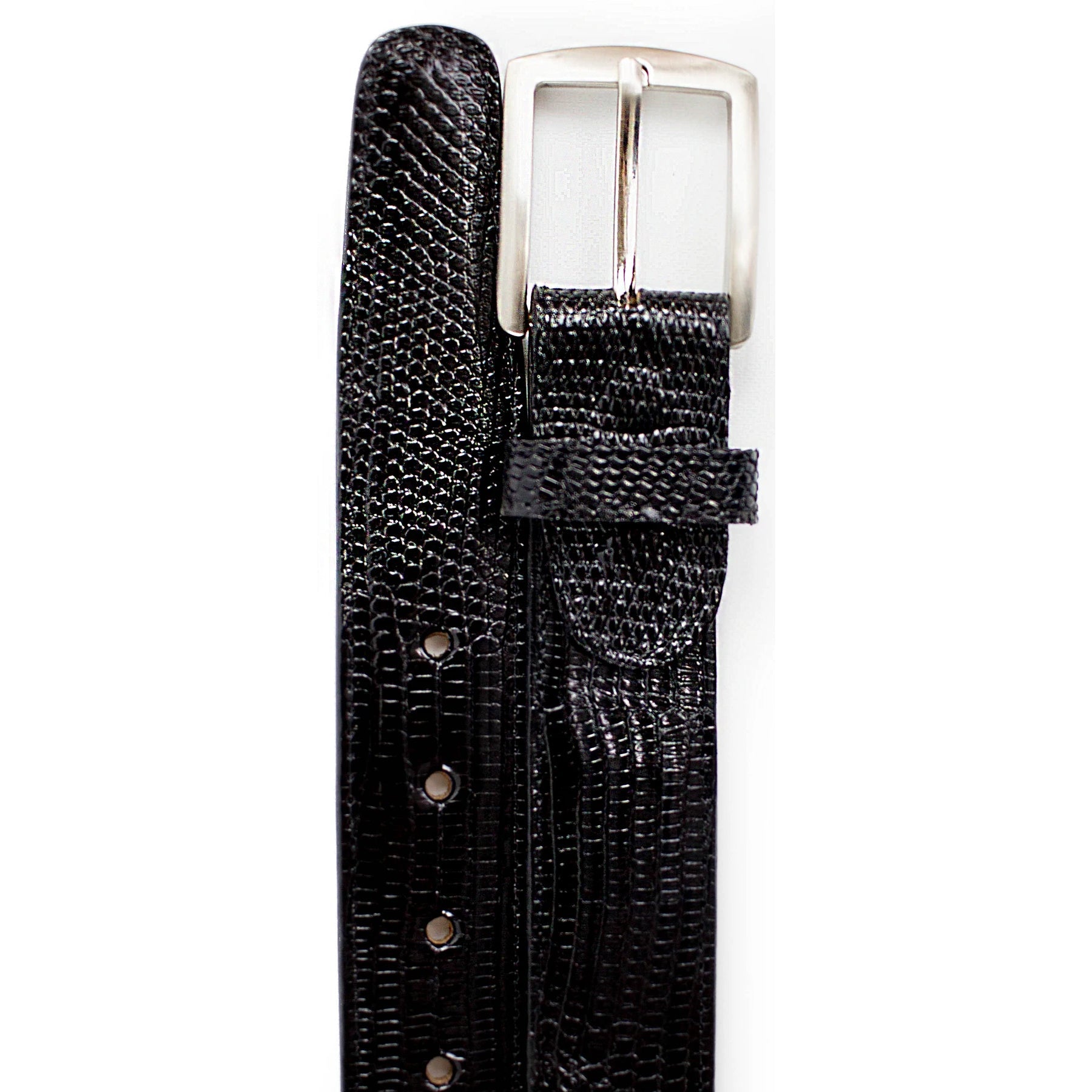 Mens Belvedere Lizard Skin Dress Belt in Black - 44W One Length Fits All | Cut To Length