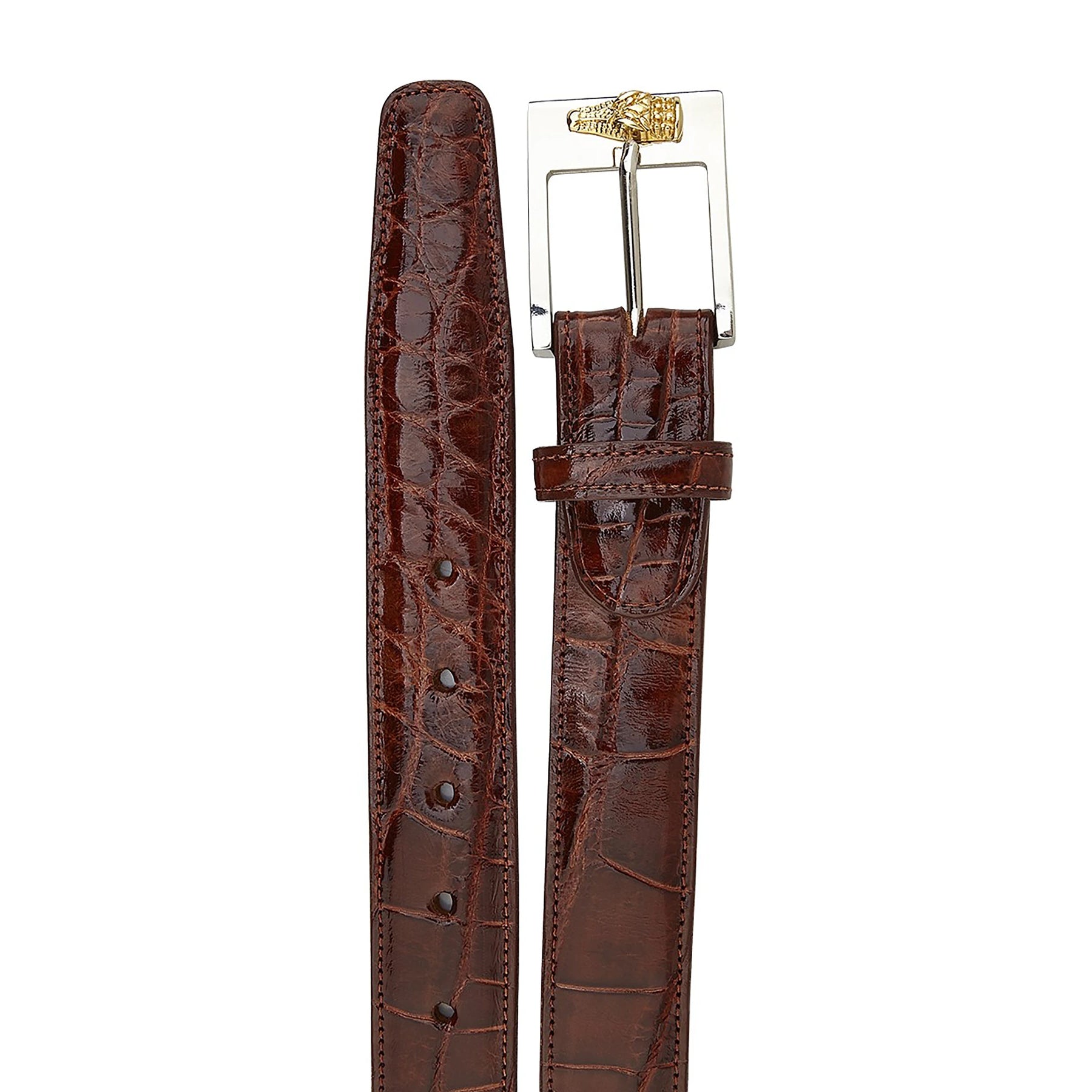 Mens Belvedere Alligator Dress Belt in Peanut - 44W One Length Fits All | Cut To Length