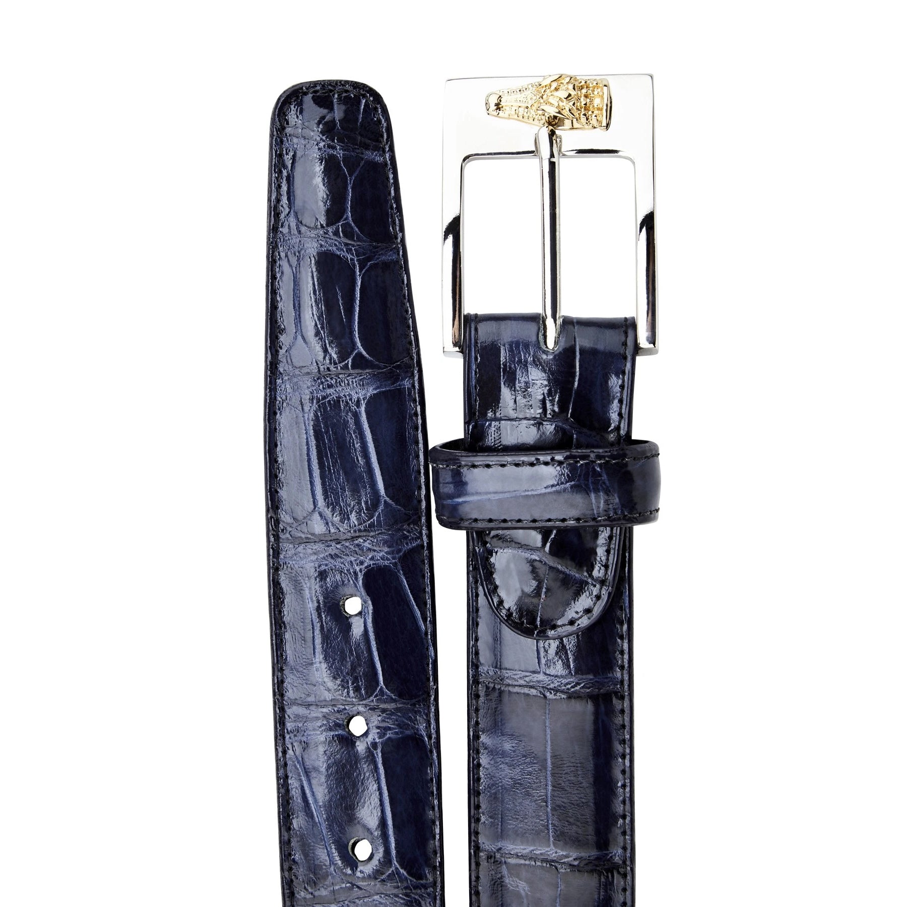 Mens Belvedere Alligator Dress Belt in Sky - 44W One Length Fits All | Cut To Length