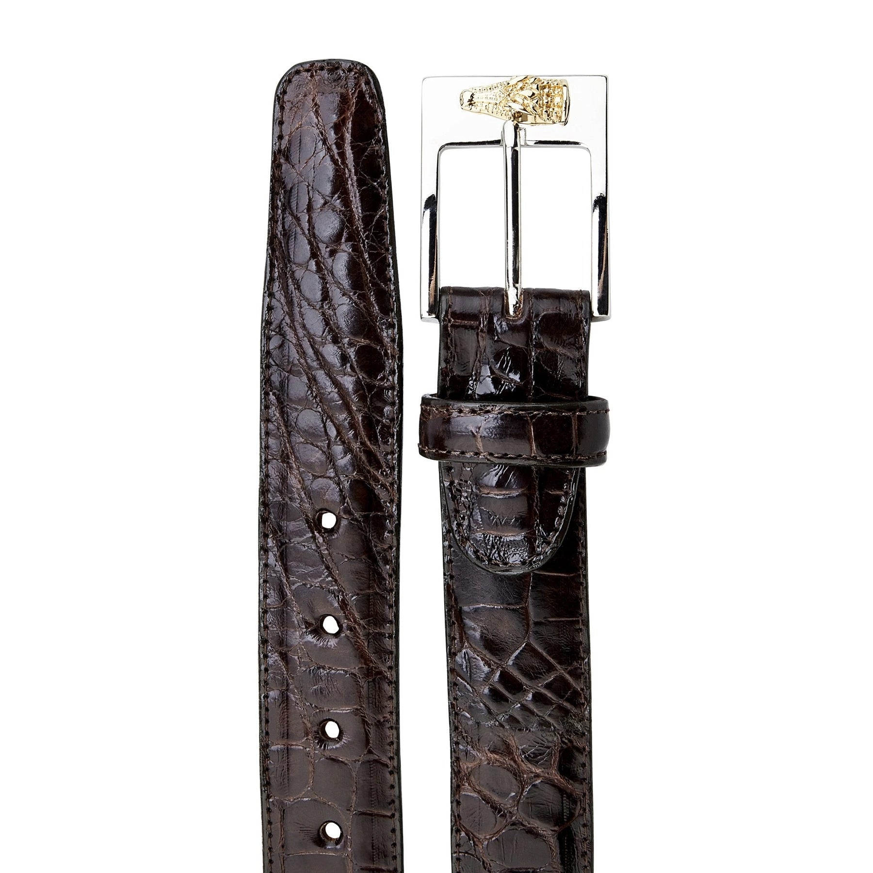 Mens Belvedere Alligator Dress Belt in Burgundy - 44W One Length Fits All | Cut To Length