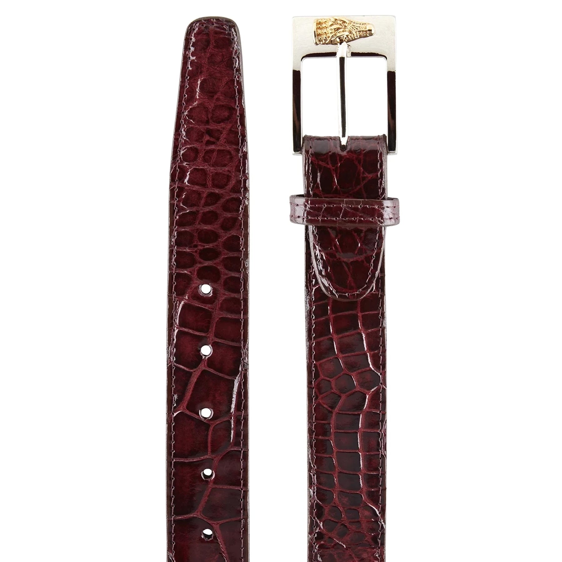 Mens Belvedere Alligator Dress Belt in Burgundy - 44W One Length Fits All | Cut To Length