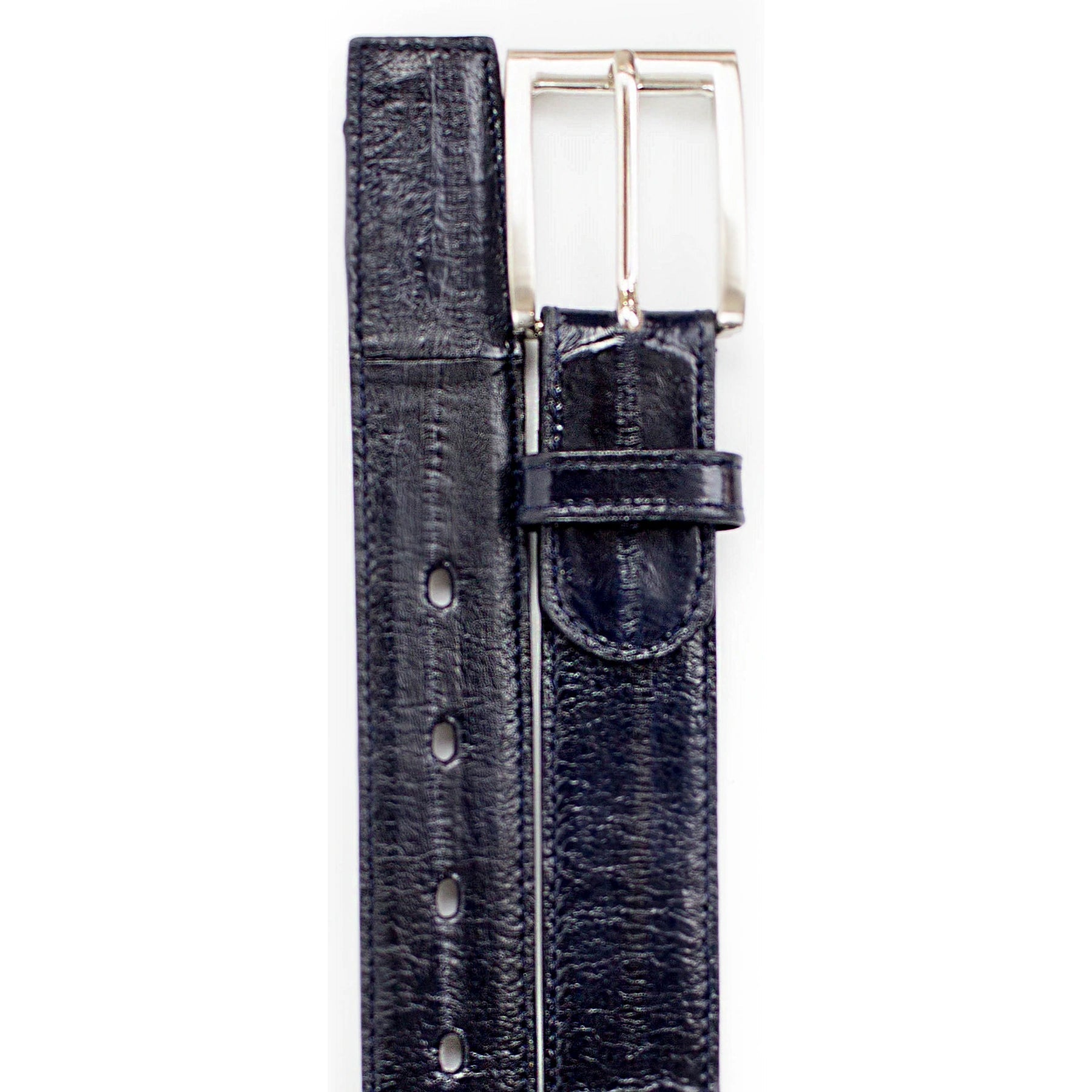 Mens Belvedere Eel Skin Belt in Navy - 44W One Length Fits All | Cut To Length