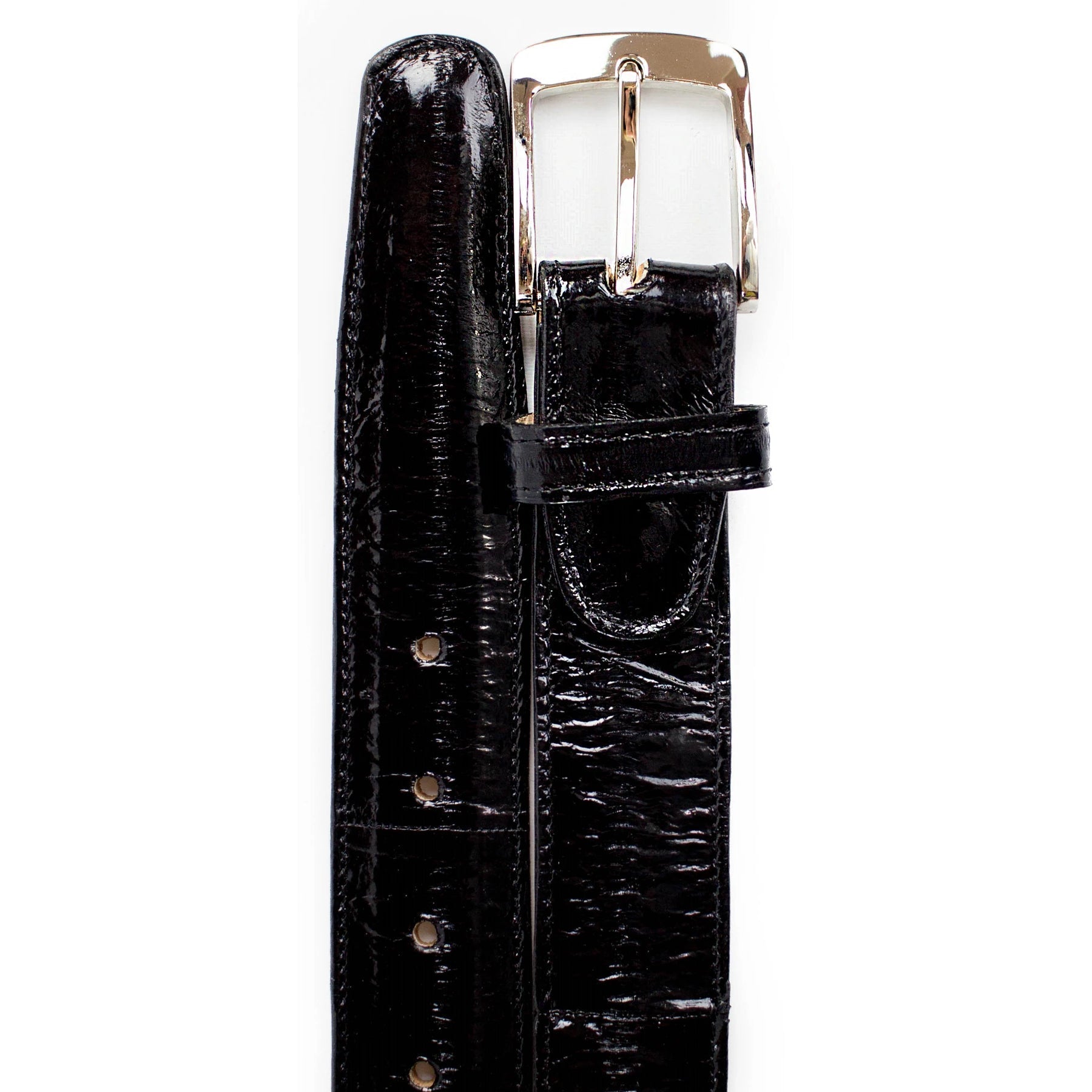Mens Belvedere Caiman Crocodile Dress Belt in Black - 44W One Length Fits All | Cut To Length