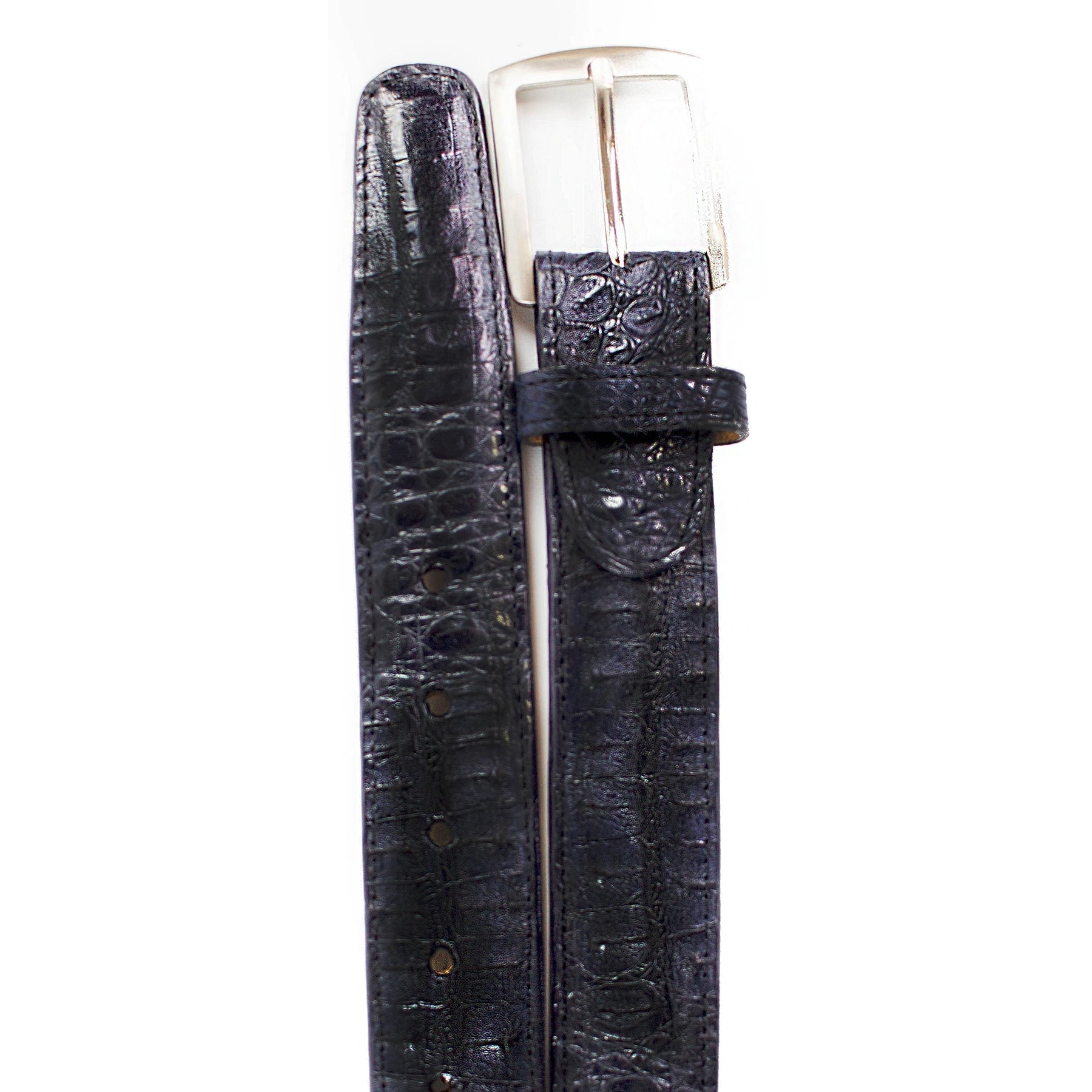 Mens Belvedere Caiman Crocodile Dress Belt in Black - 44W One Length Fits All | Cut To Length