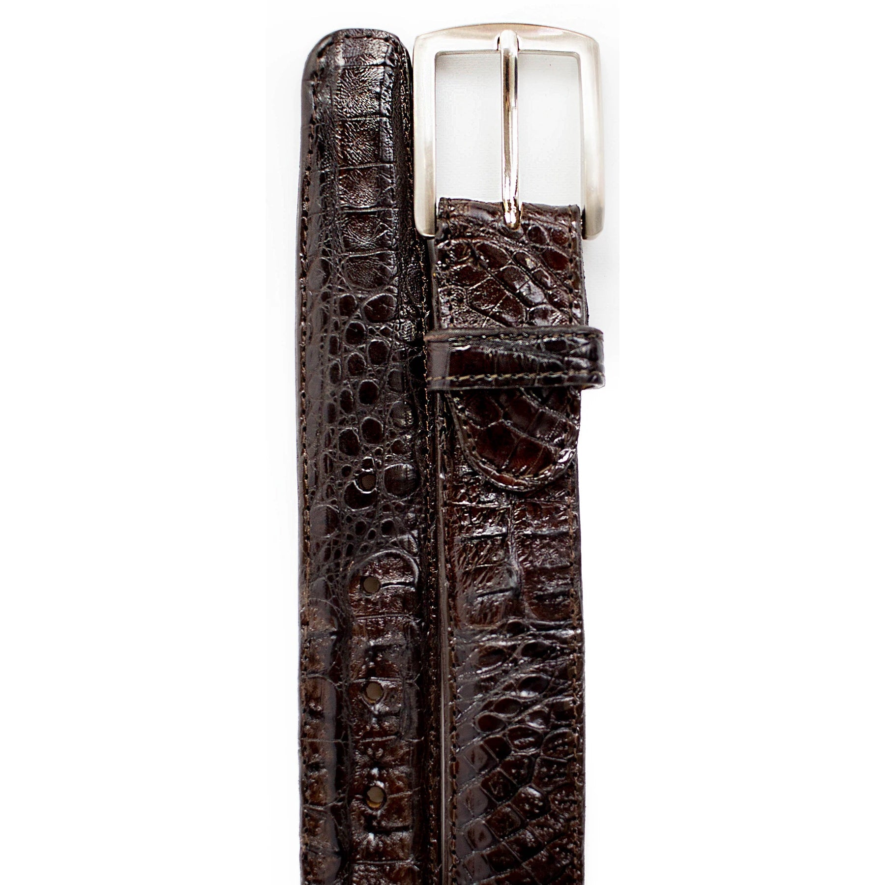 Mens Belvedere Caiman Crocodile Dress Belt in Brown - 44W One Length Fits All | Cut To Length