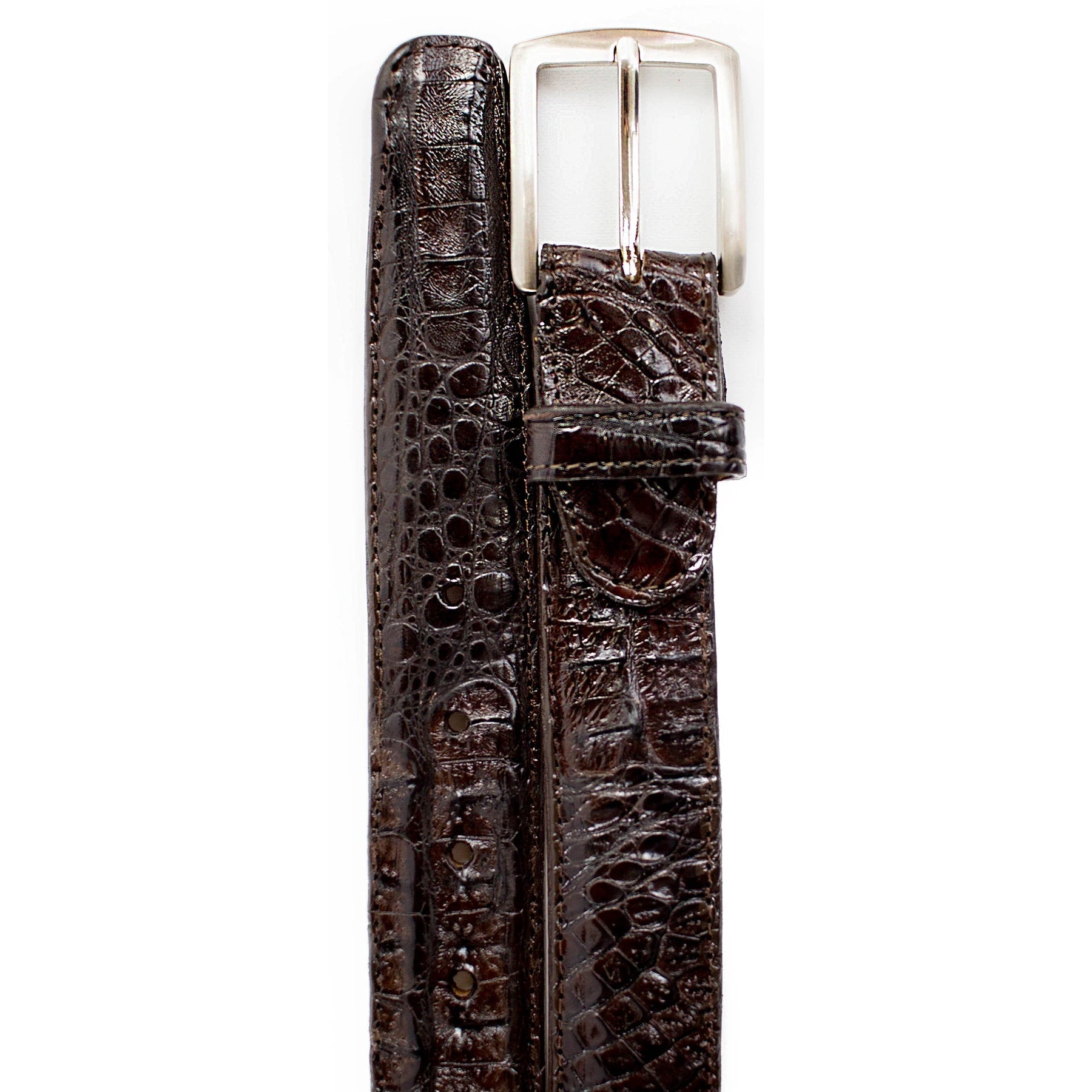 Mens Belvedere Caiman Crocodile Dress Belt in Black - 44W One Length Fits All | Cut To Length