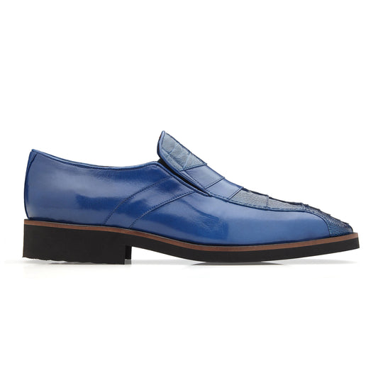 Mens Belvedere Gavino Calf & Ostrich Dress Loafer in Blue