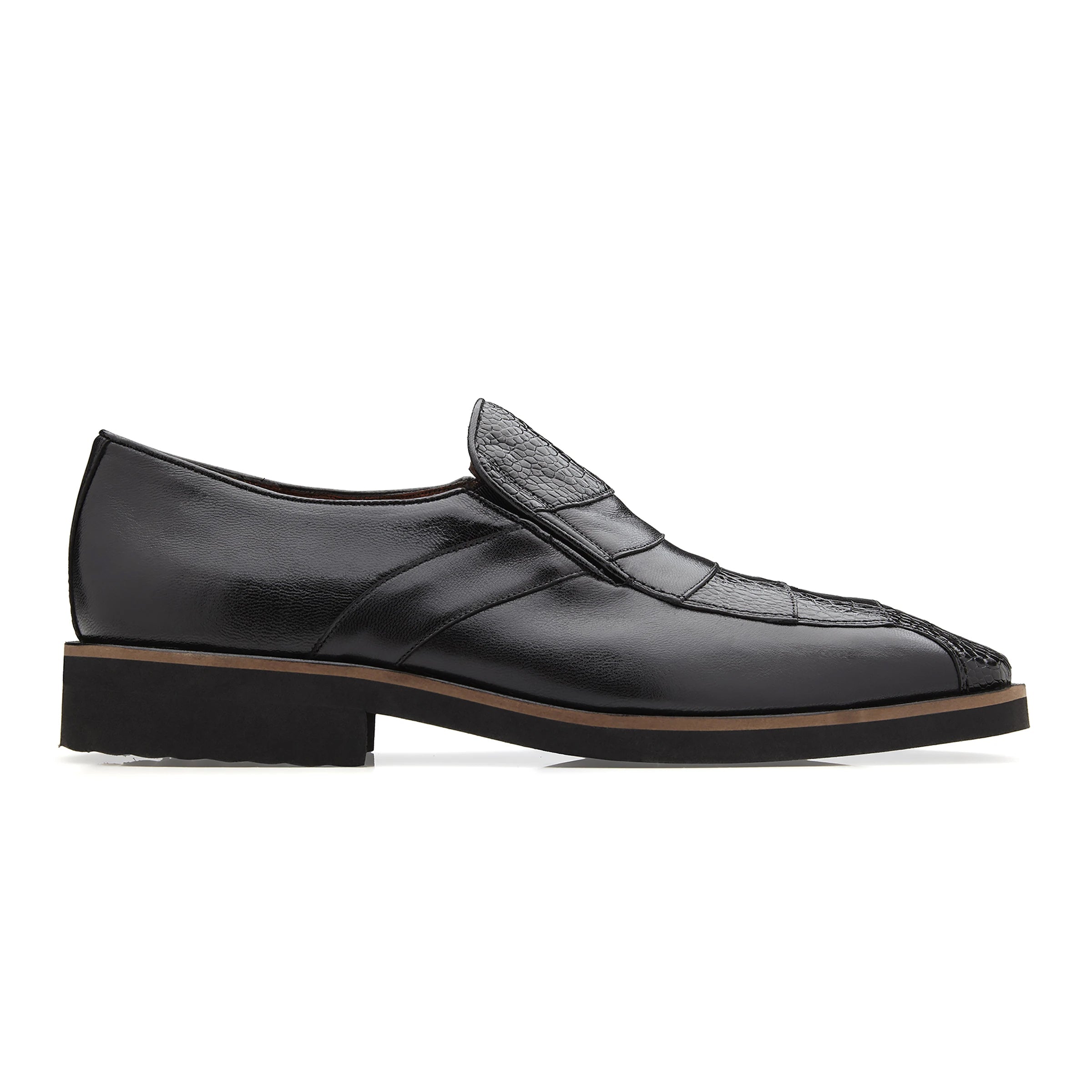 Mens Belvedere Gavino Calf & Ostrich Dress Loafer in Black - 8