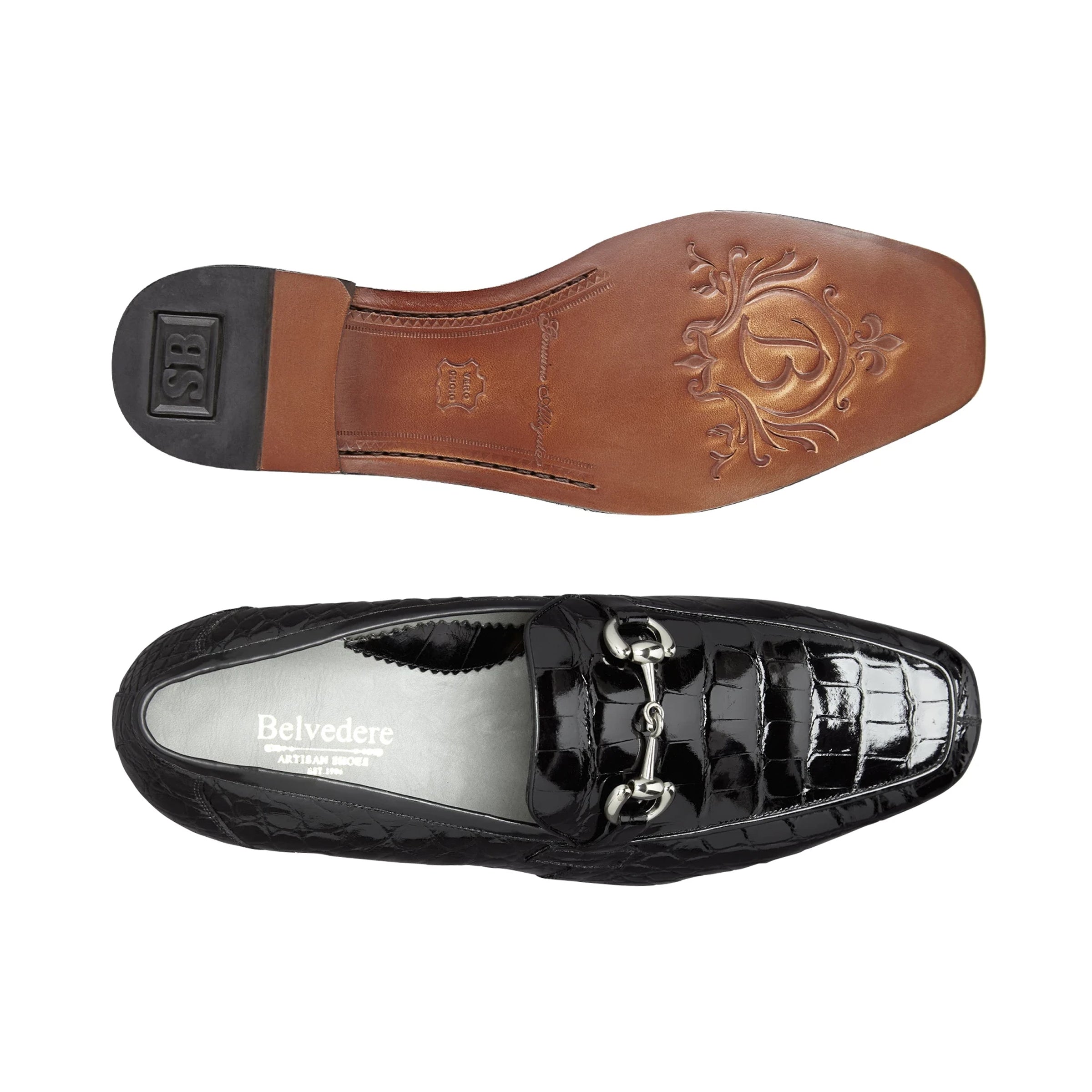 Mens Belvedere Gerald Alligator Dress Loafer Shoe in Black - 8