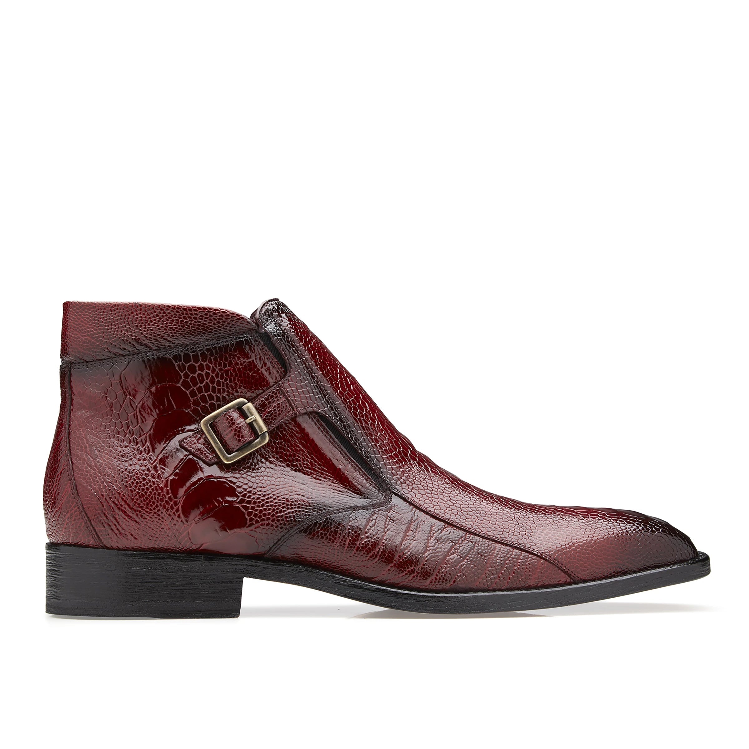 Mens Belvedere Gregg Ostrich Leg Monk Strap Dress Boot in Burgundy - 8