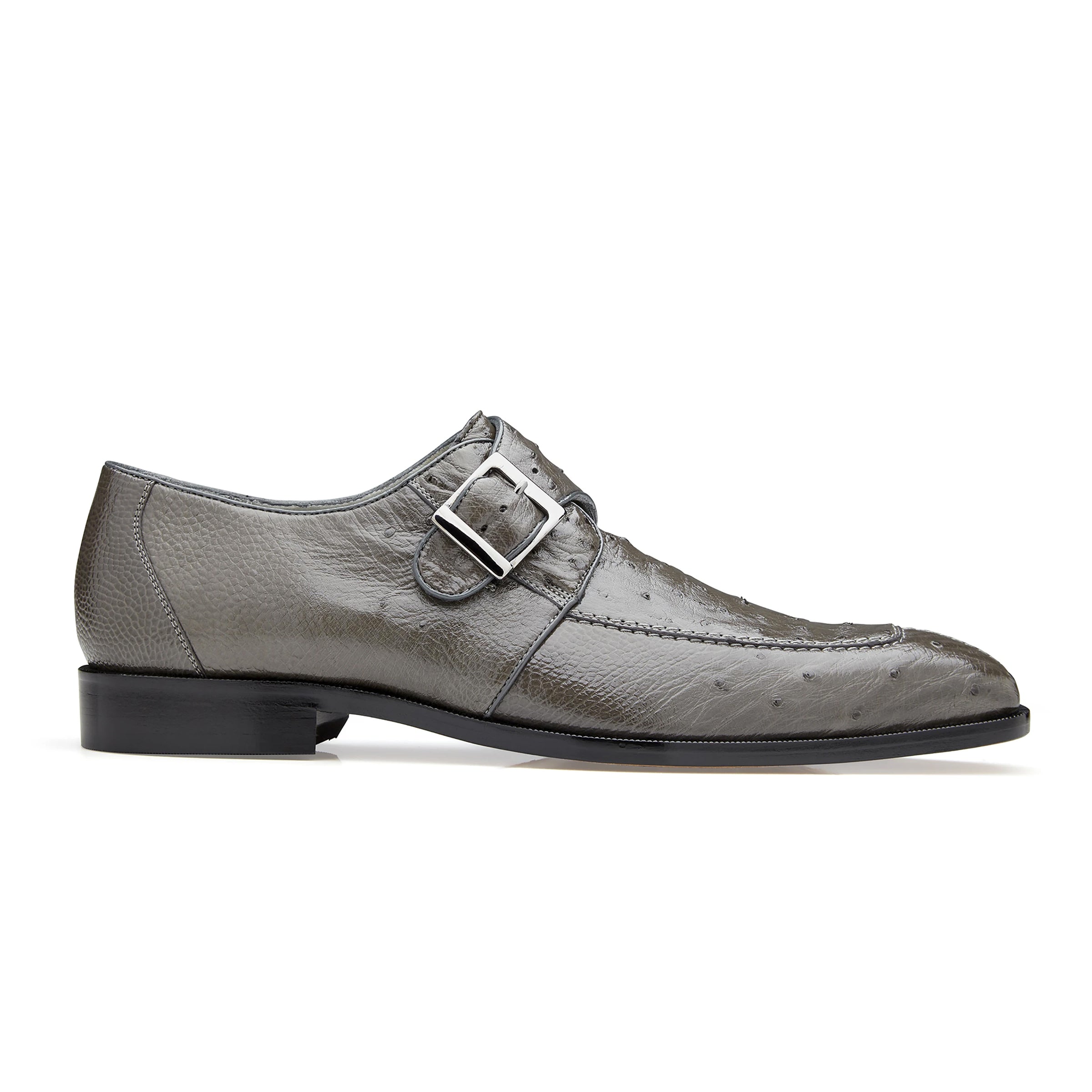 Mens Belvedere Josh Ostrich Quill Monk Strap Shoe in Grey - 8