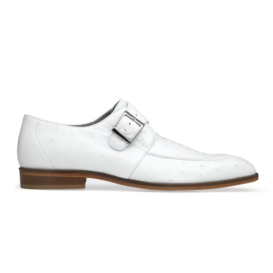 Mens Belvedere Josh Ostrich Quill Monk Strap Shoe in White