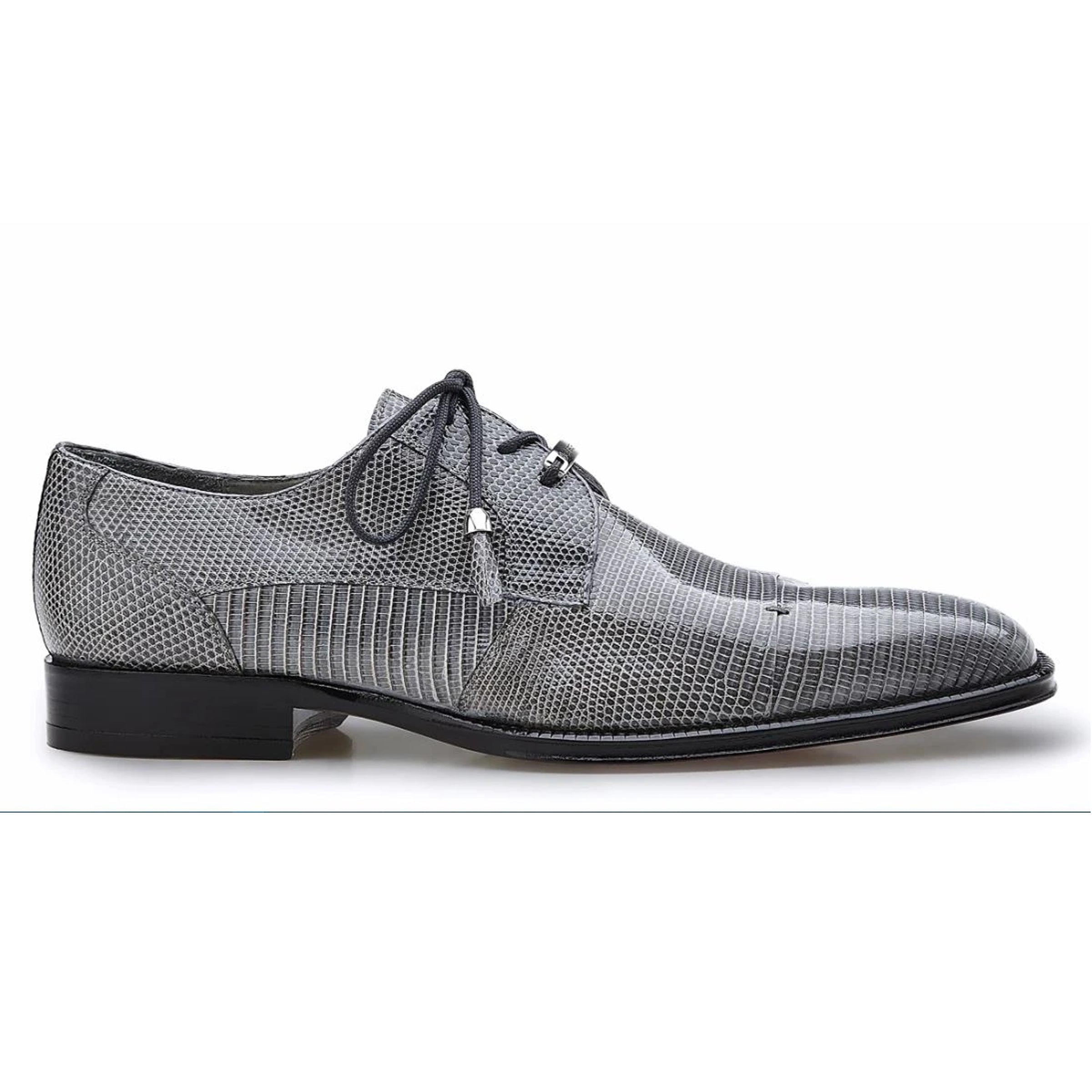 Mens Belvedere Karmelo Lizard Cap Toe Dress Shoe in Black - 8