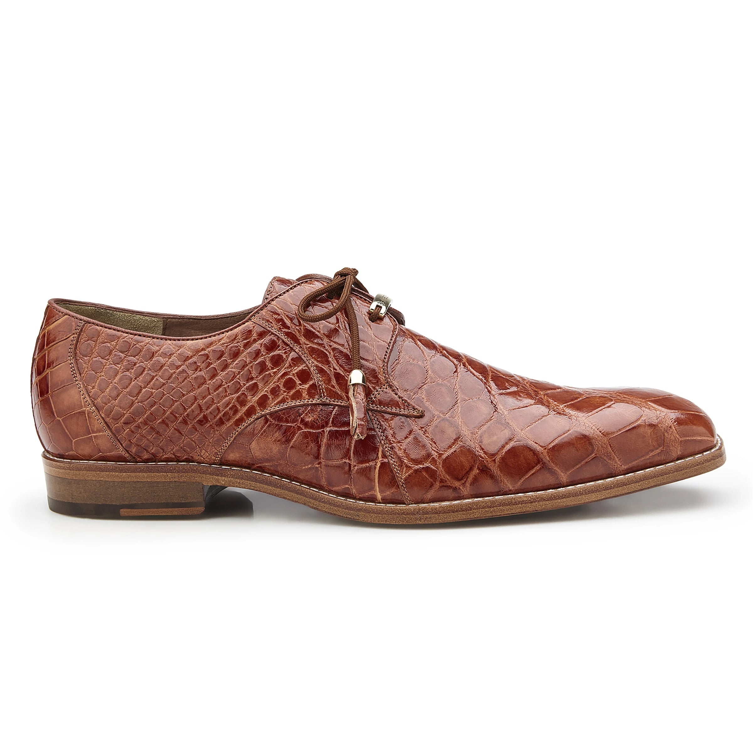 Mens Belvedere Lago Alligator Derby Dress Shoe in Cognac - 9