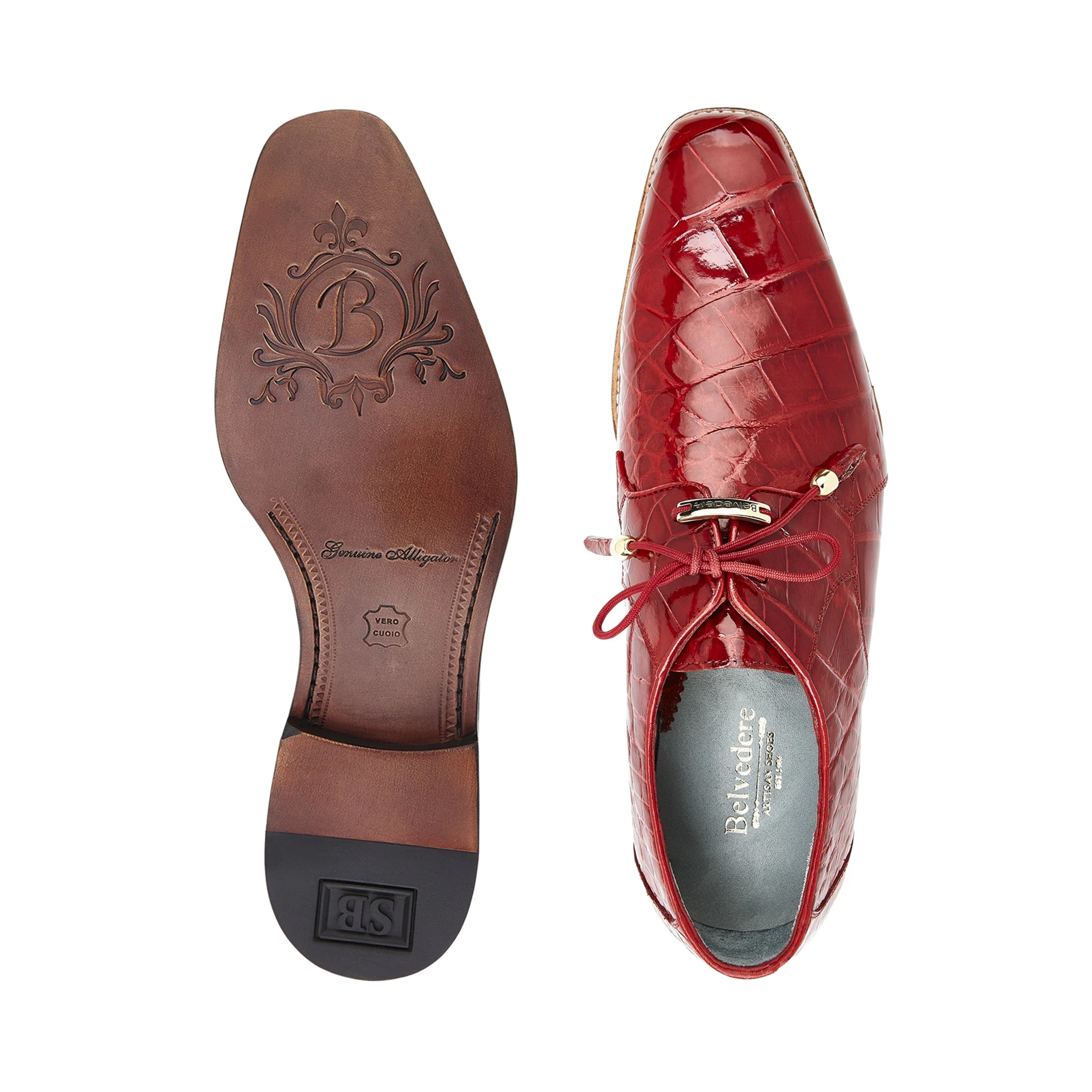 Mens Belvedere Lago Alligator Derby Dress Shoe in Cognac - 9.5