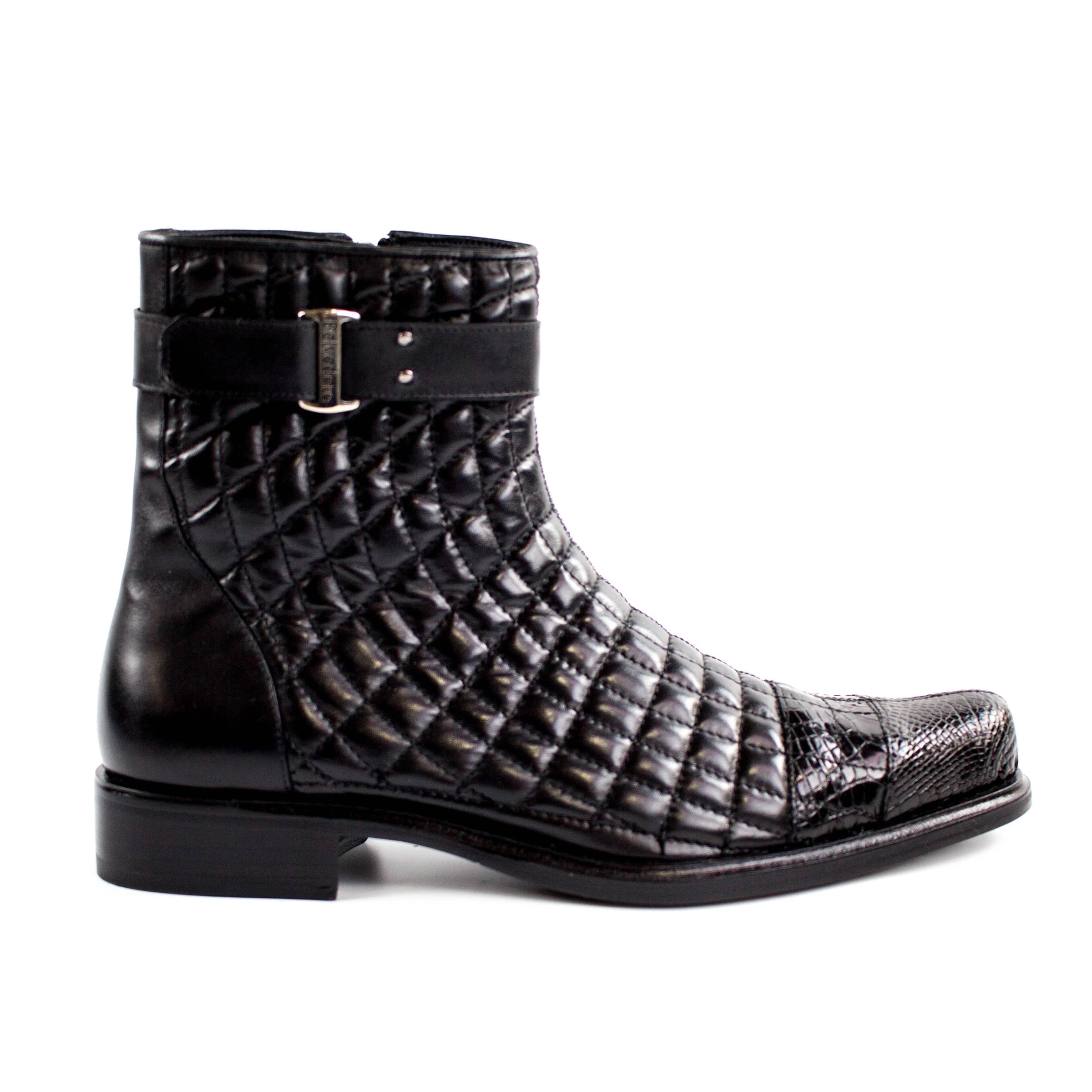 Mens Belvedere Libero Quilted Caiman Dress Boot in Black - 8