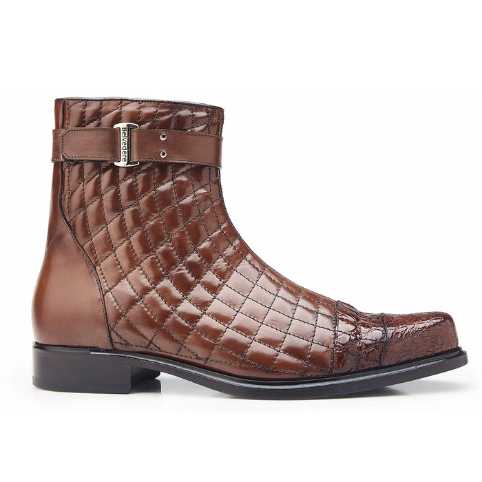 Mens Belvedere Libero Quilted Caiman Dress Boot in Brown-New Designer Collection
