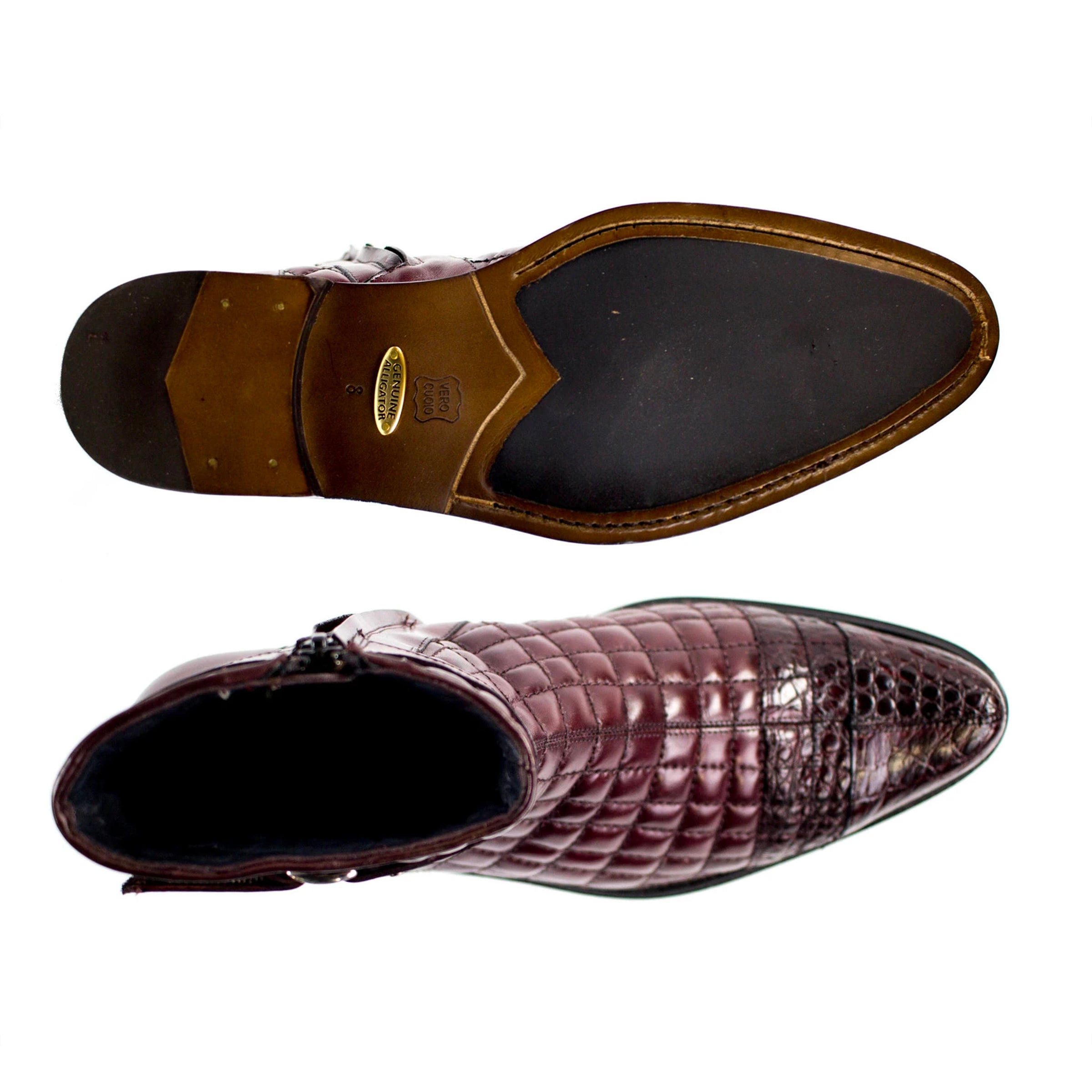 Mens Belvedere Libero Quilted Caiman Dress Boot in Brown - 9