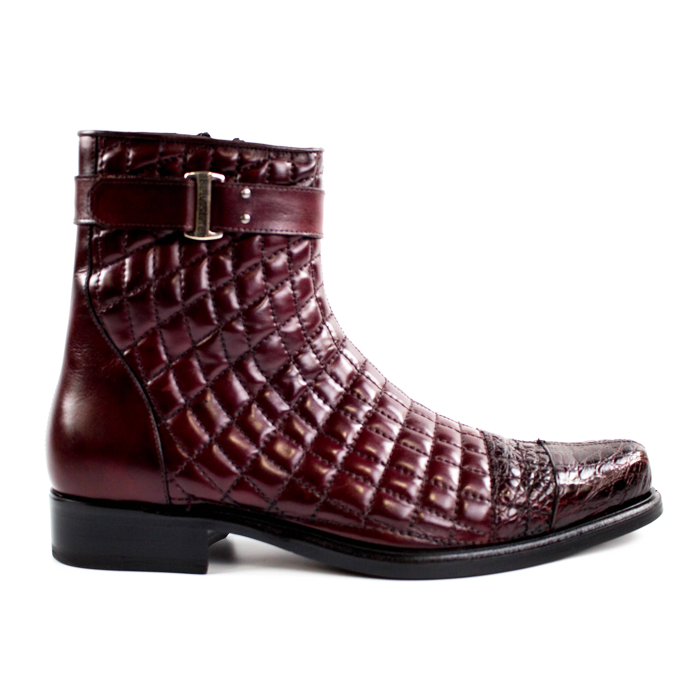 Mens Belvedere Libero Quilted Caiman Dress Boot in Burgundy - 8