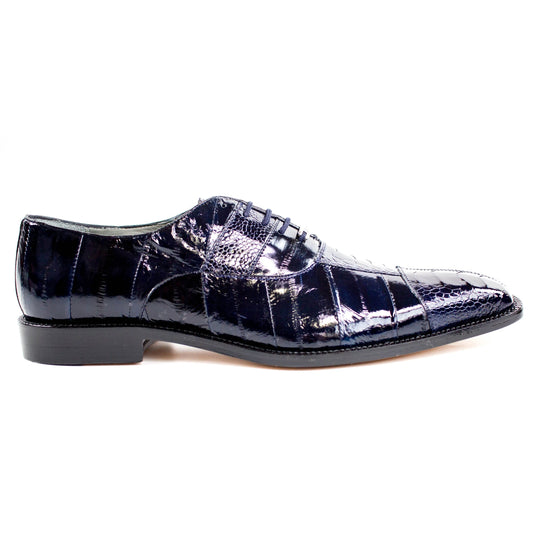 Mens Belvedere Mare Eel & Ostrich Cap Toe Dress Shoe in Navy