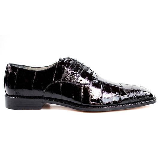 Mens Belvedere Mare Eel & Ostrich Cap Toe Dress Shoe in Black