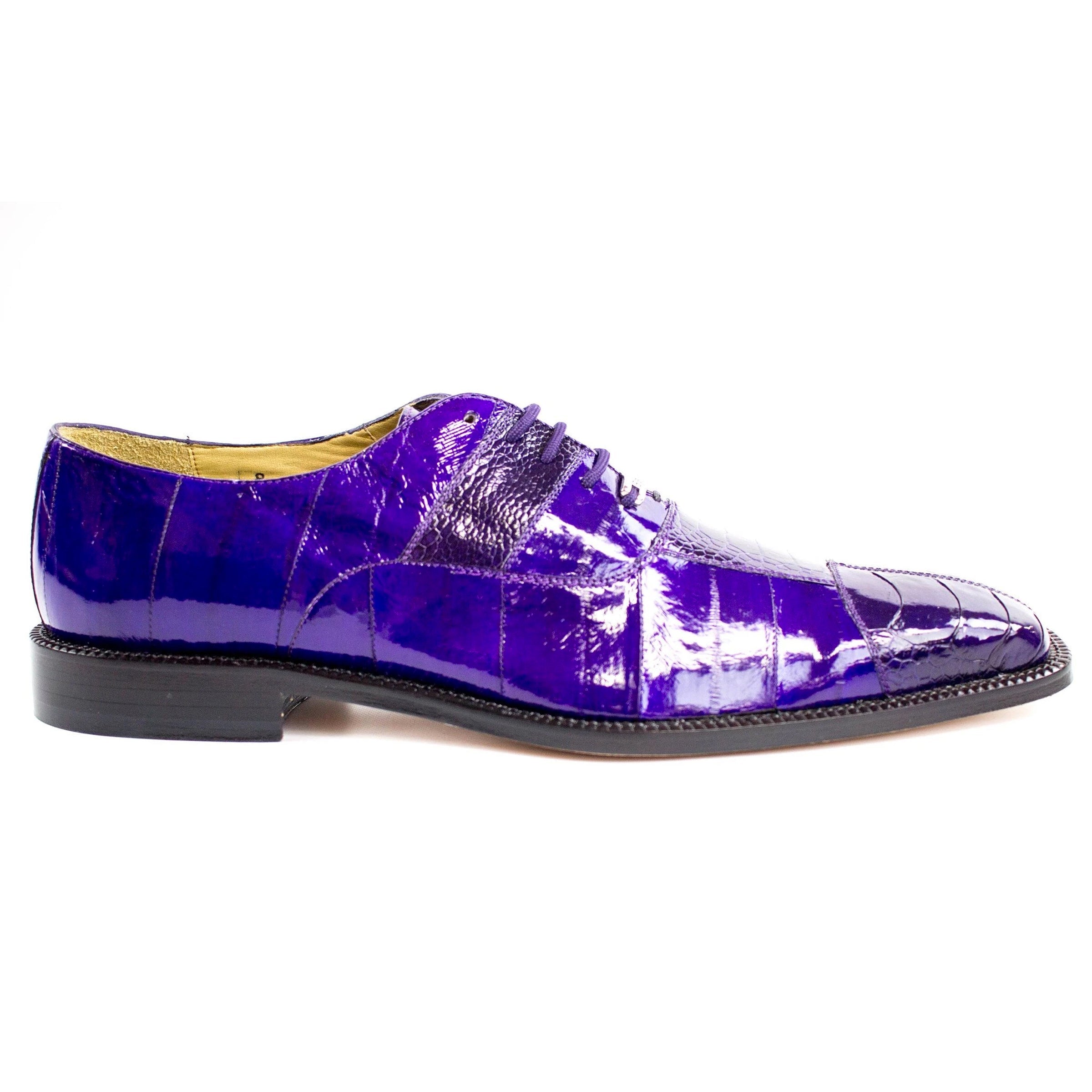 Mens Belvedere Mare Eel & Ostrich Cap Toe Dress Shoe in Purple - 9