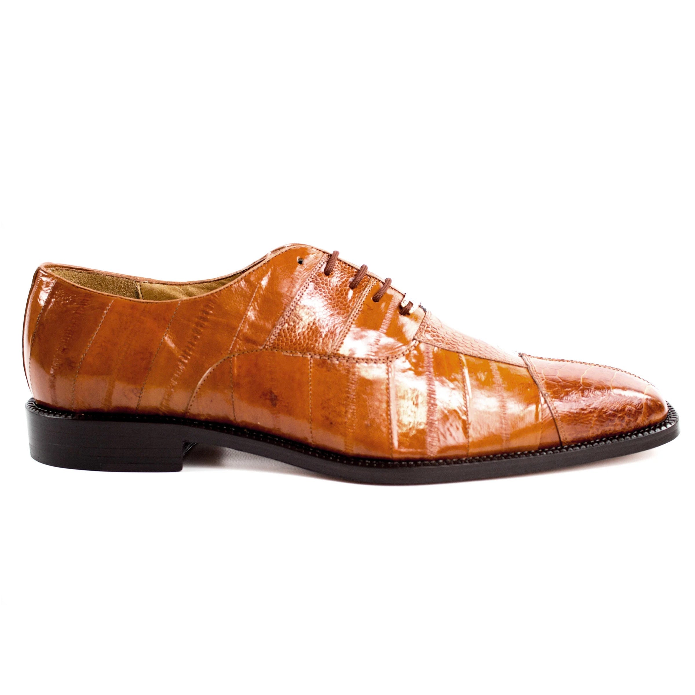 Mens Belvedere Mare Eel & Ostrich Cap Toe Dress Shoe in Tan - 9