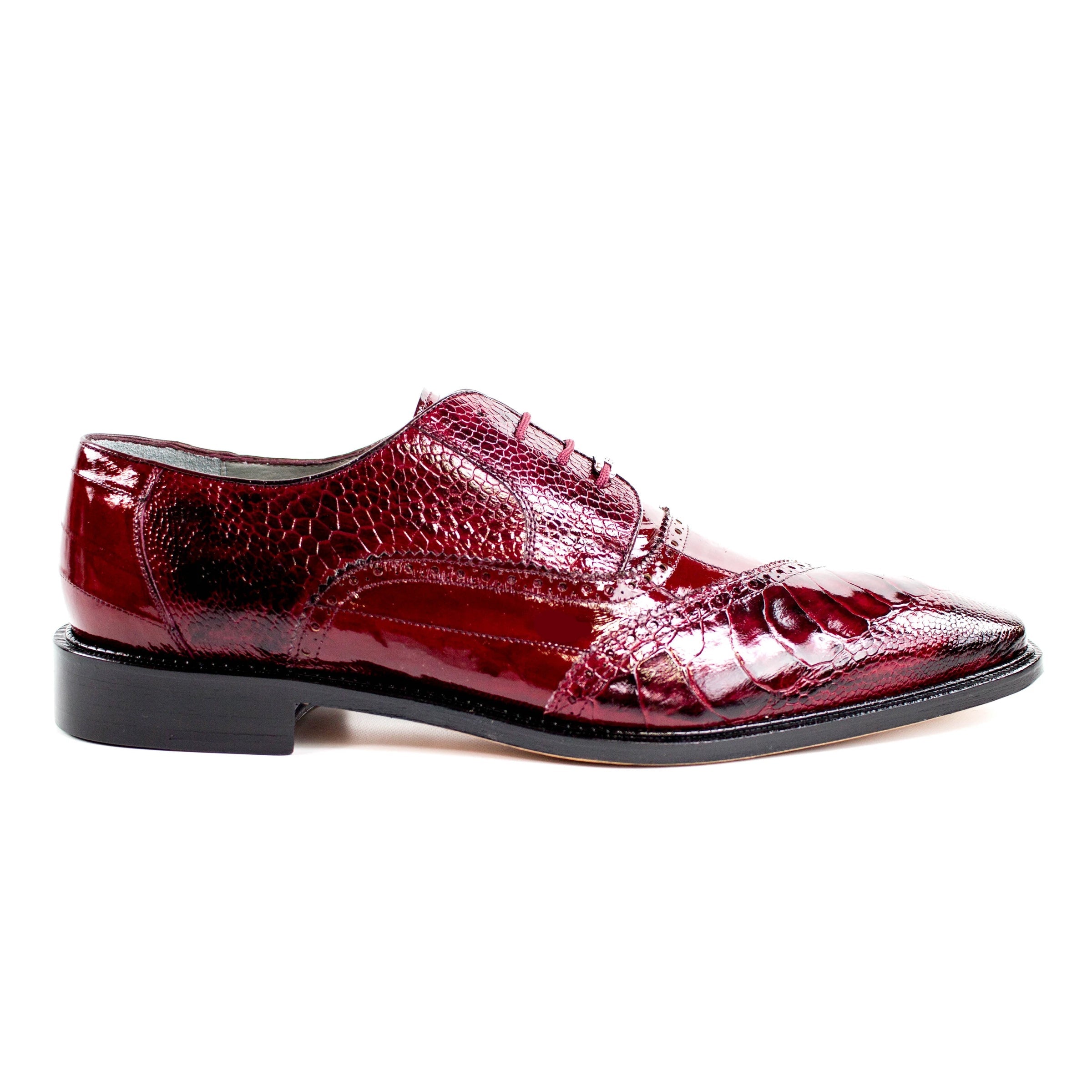 Mens Belvedere Nino Ostrich & Eel Slant Cap Toe Dress Shoe in Red - 9