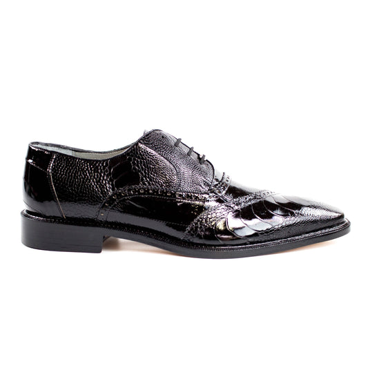 Mens Belvedere Nino Ostrich & Eel Slant Cap Toe Dress Shoe in Black