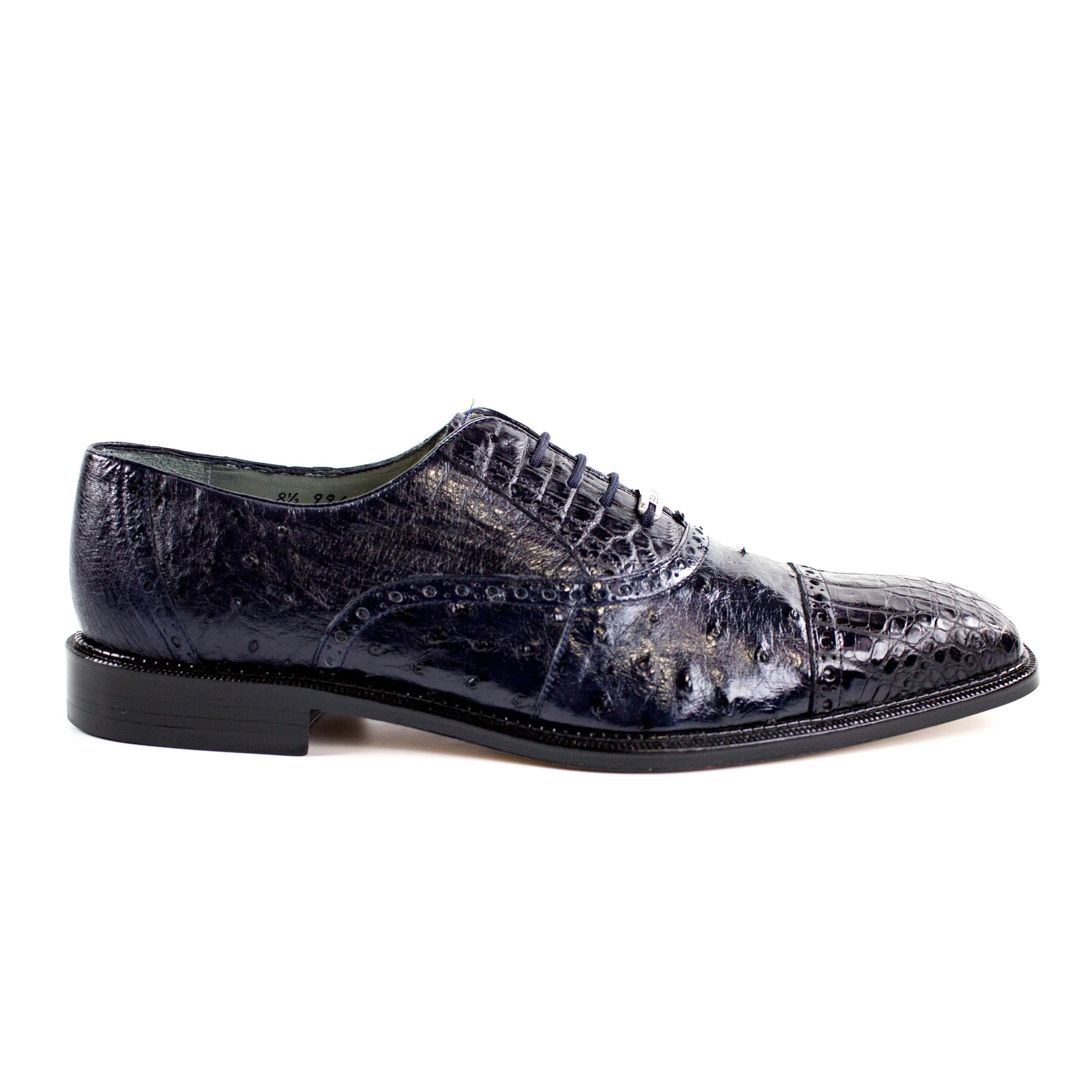 Mens Belvedere Onesto Ostrich & Caiman Crocodile Dress Shoe in Black - 8.5