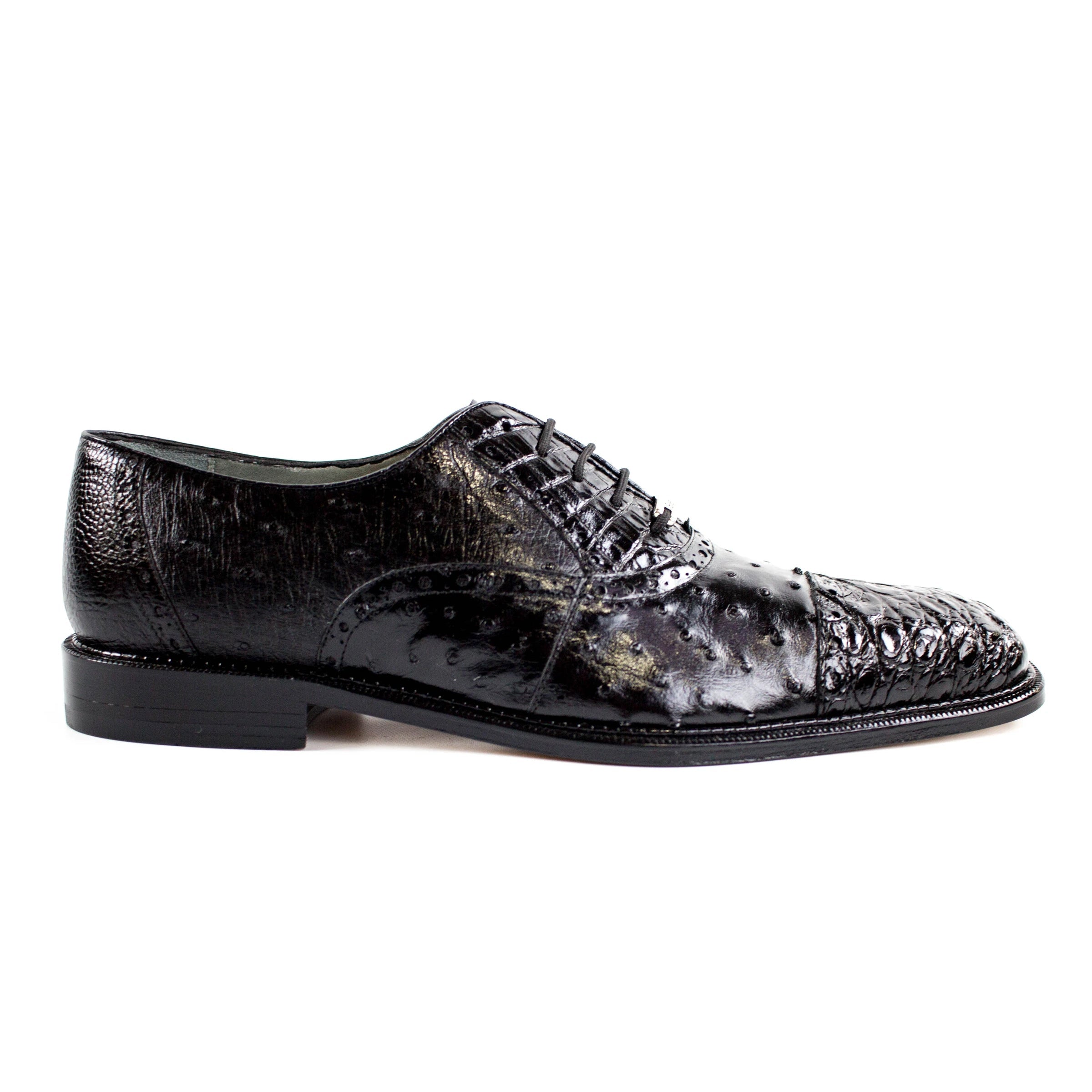 Mens Belvedere Onesto Ostrich & Caiman Crocodile Dress Shoe in Black - 8.5