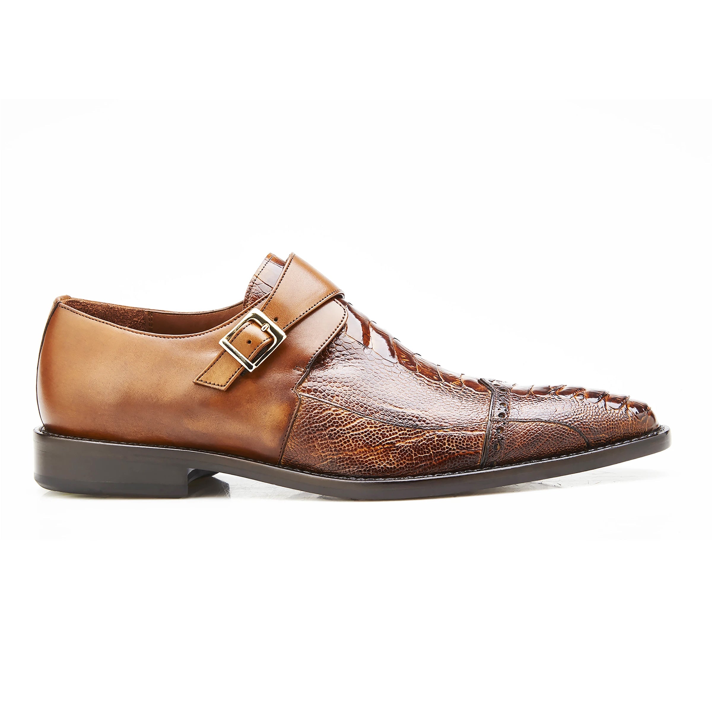 Mens Belvedere Salinas Ostrich Monk Strap Shoe in Tan - 8