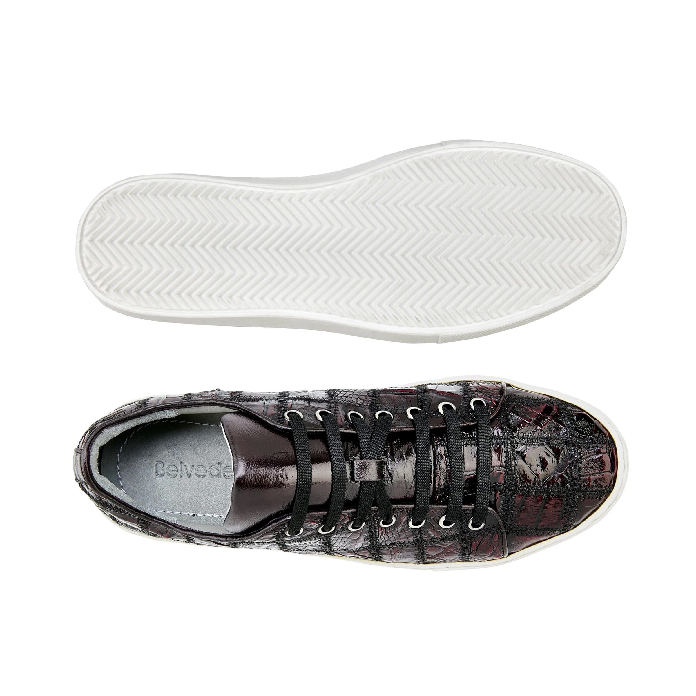 Mens Belvedere Santo Sneaker in Patchwork Caiman Crocodile in Honey - 8