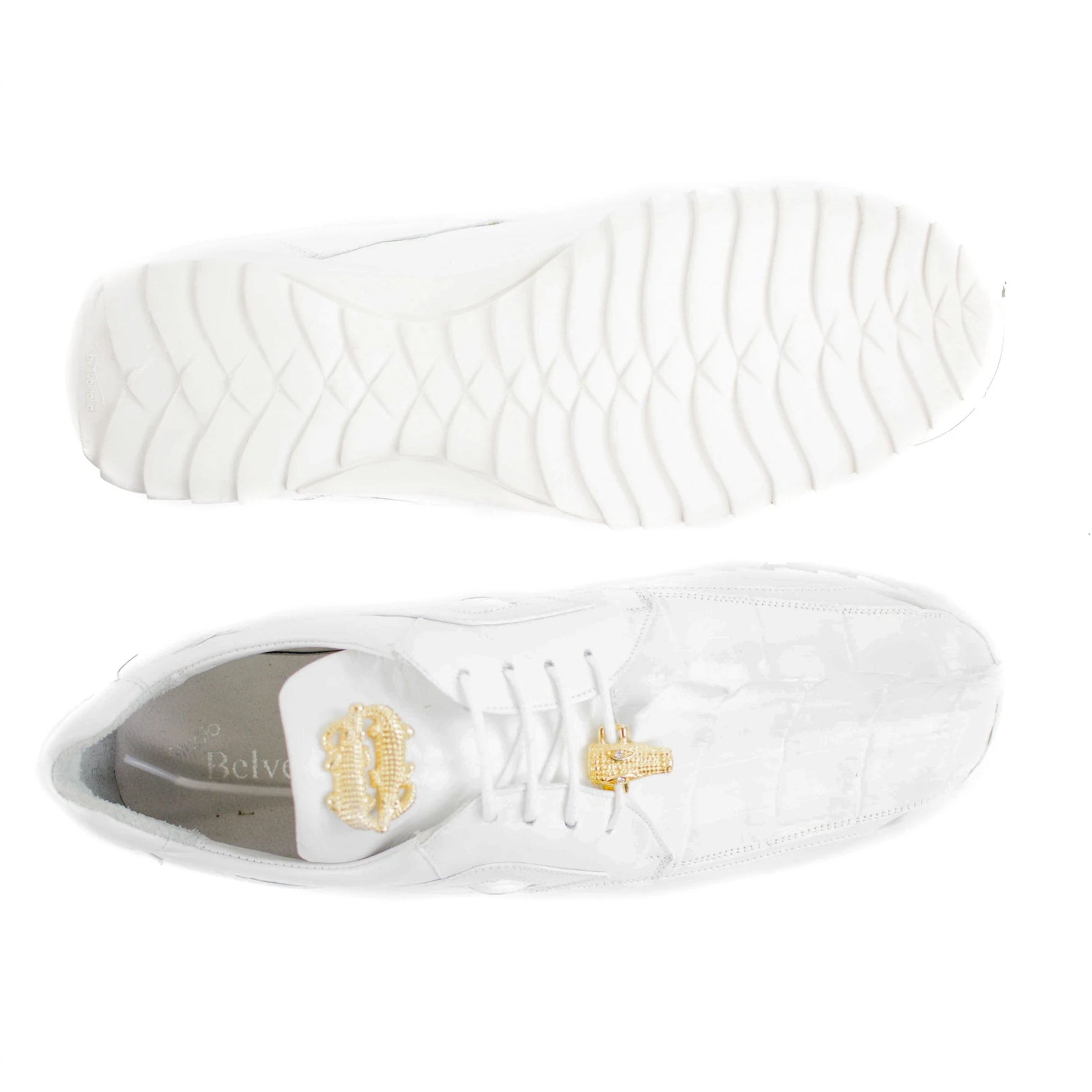 Belvedere Vasco Men's White Genuine Hornback Crocodile & Soft Calf Sneakers - 8