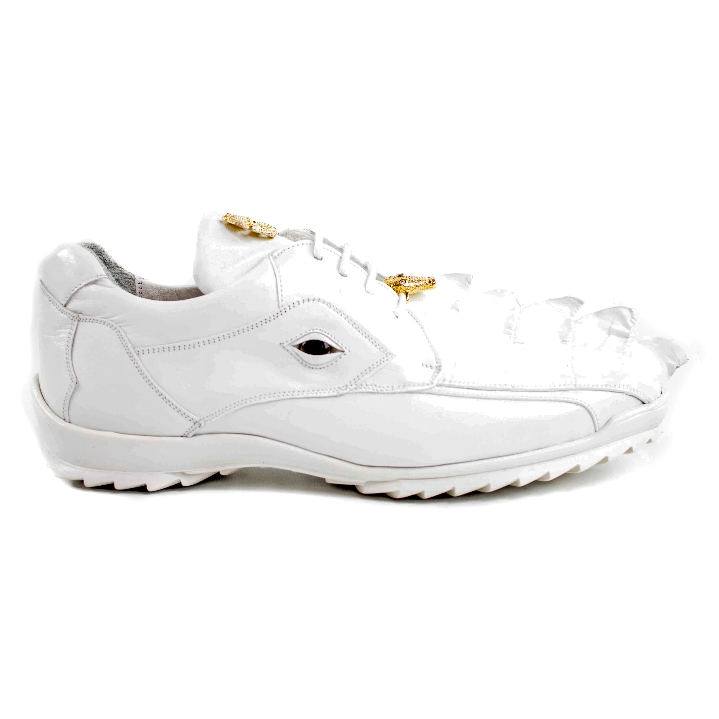 Belvedere Vasco Men's White Genuine Hornback Crocodile & Soft Calf Sneakers - 8