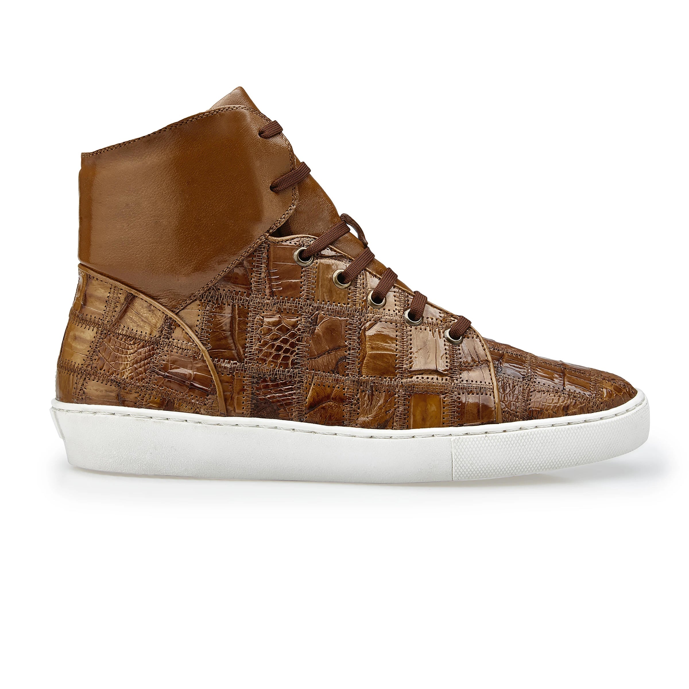 Mens Belvedere Vero Crocodile Patchwork Hightop Sneaker in Honey - 8