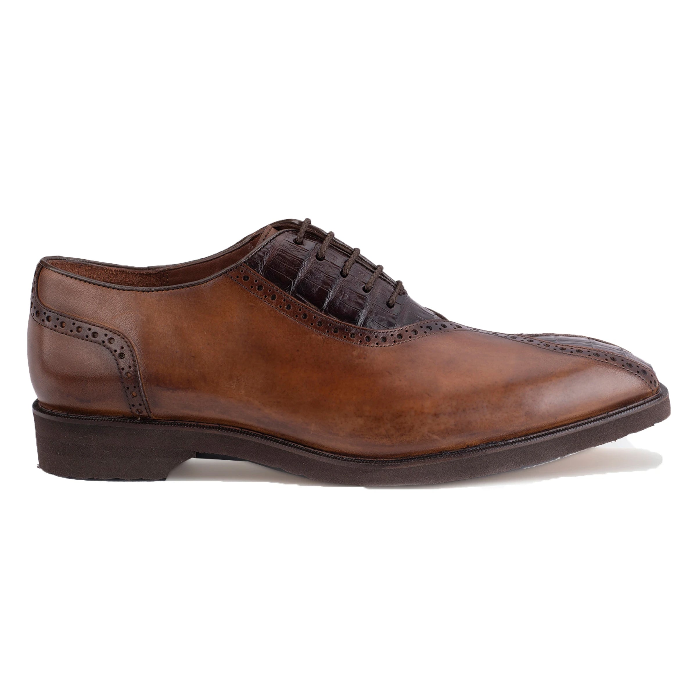 Mens Belvedere Grant Calf Skin & Crocodile Split Toe Dress Shoe in Charcoal & Black - 9