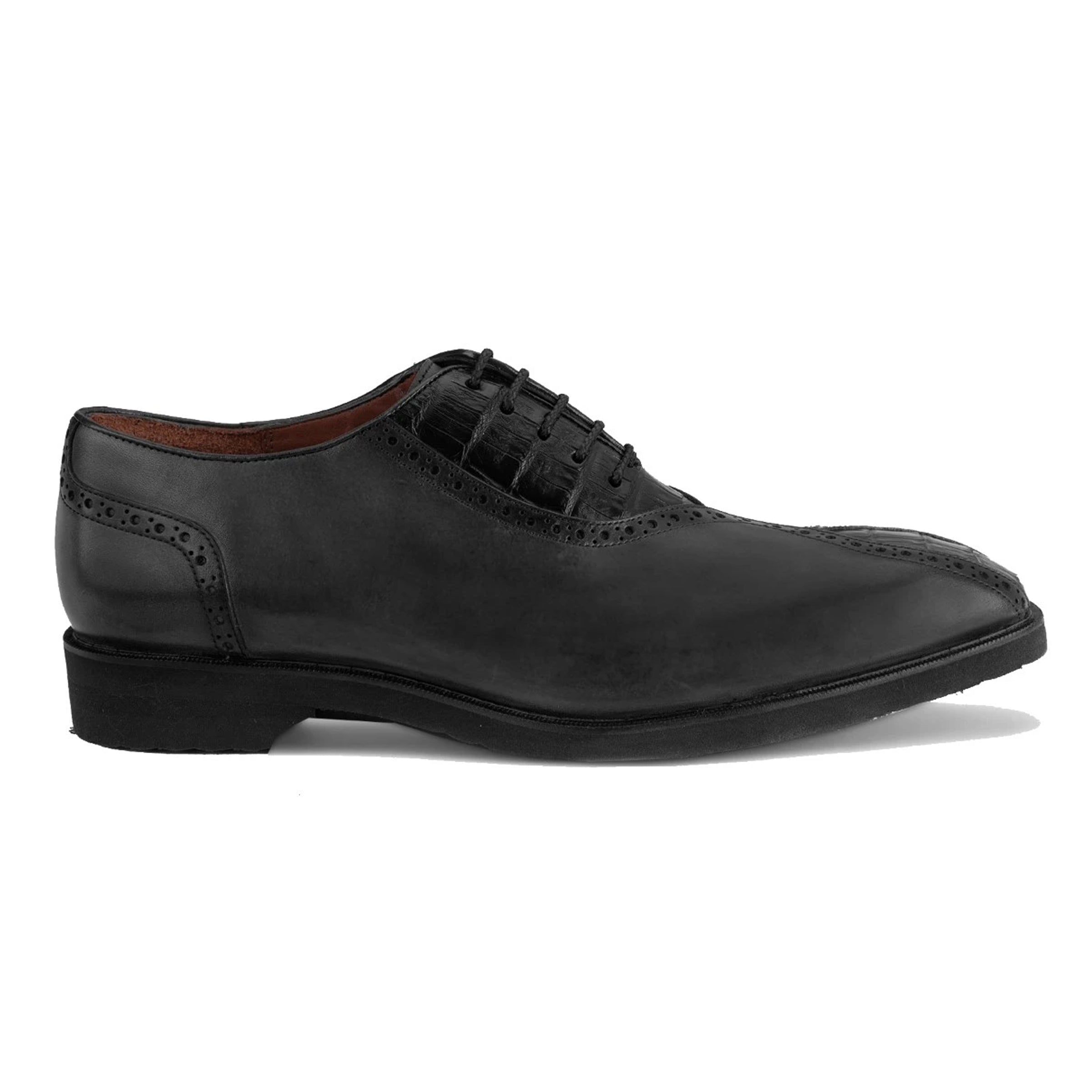 Mens Belvedere Grant Calf Skin & Crocodile Split Toe Dress Shoe in Charcoal & Black - 9